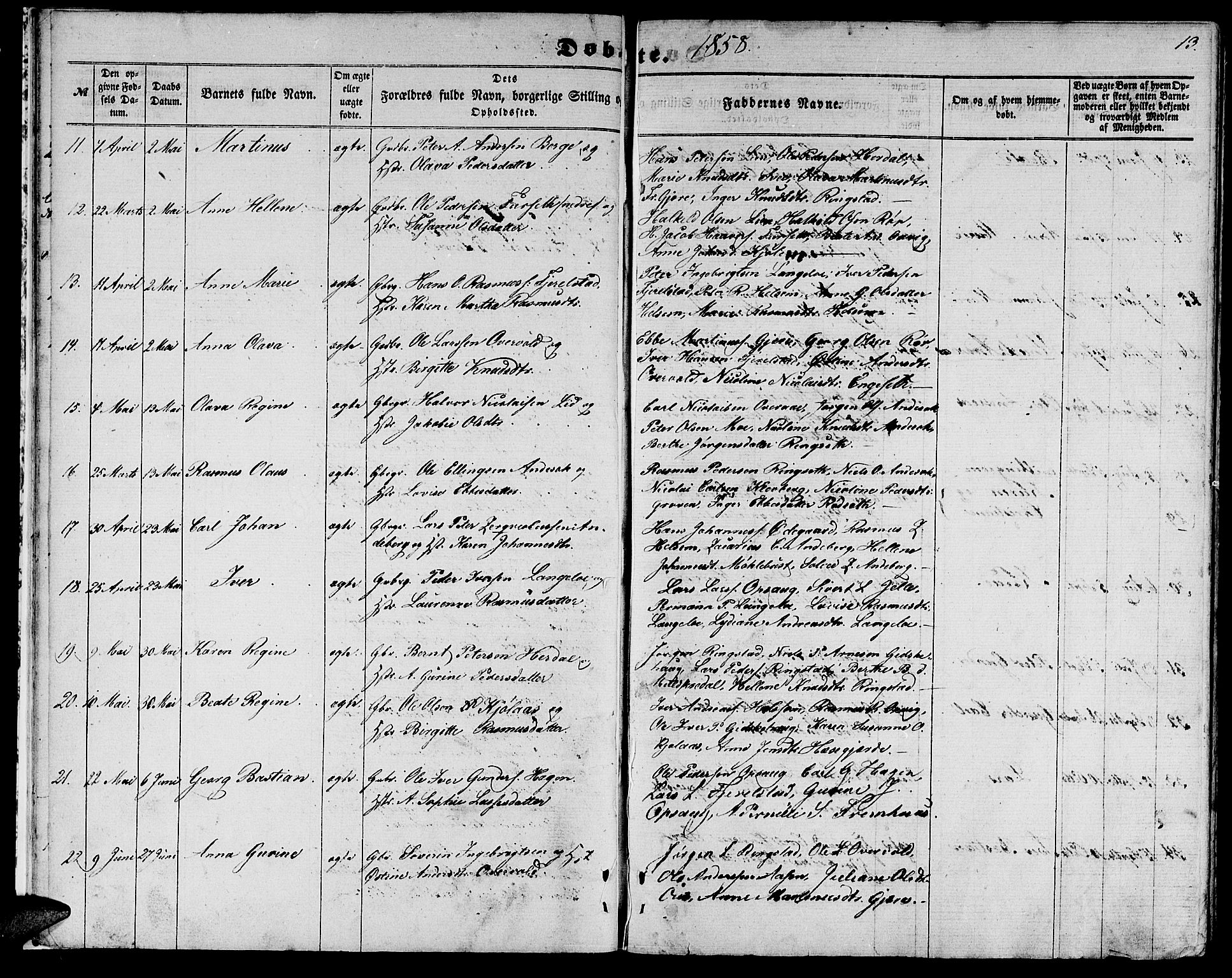 Ministerialprotokoller, klokkerbøker og fødselsregistre - Møre og Romsdal, AV/SAT-A-1454/520/L0291: Klokkerbok nr. 520C03, 1854-1881, s. 13