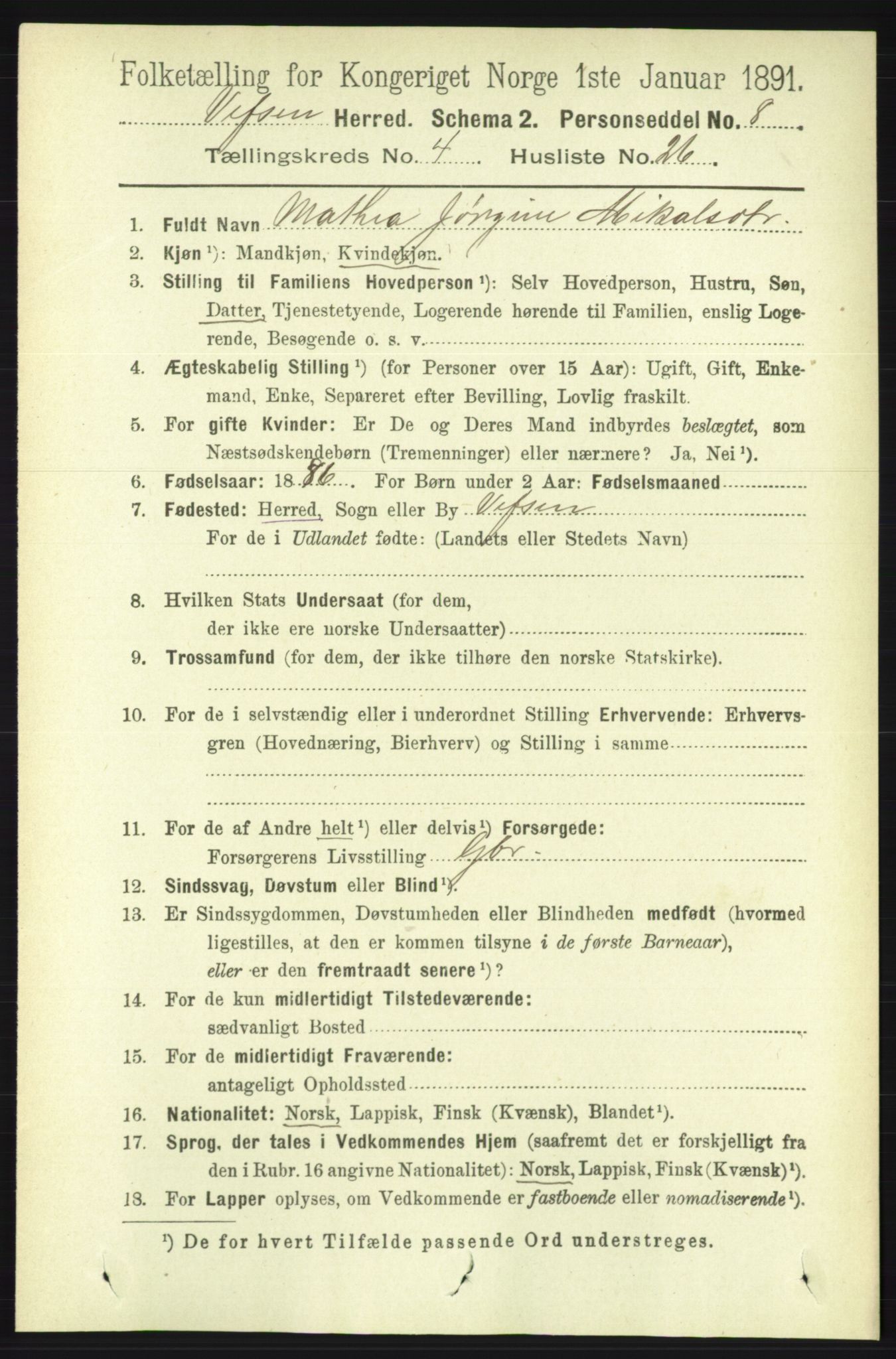 RA, Folketelling 1891 for 1824 Vefsn herred, 1891, s. 1805
