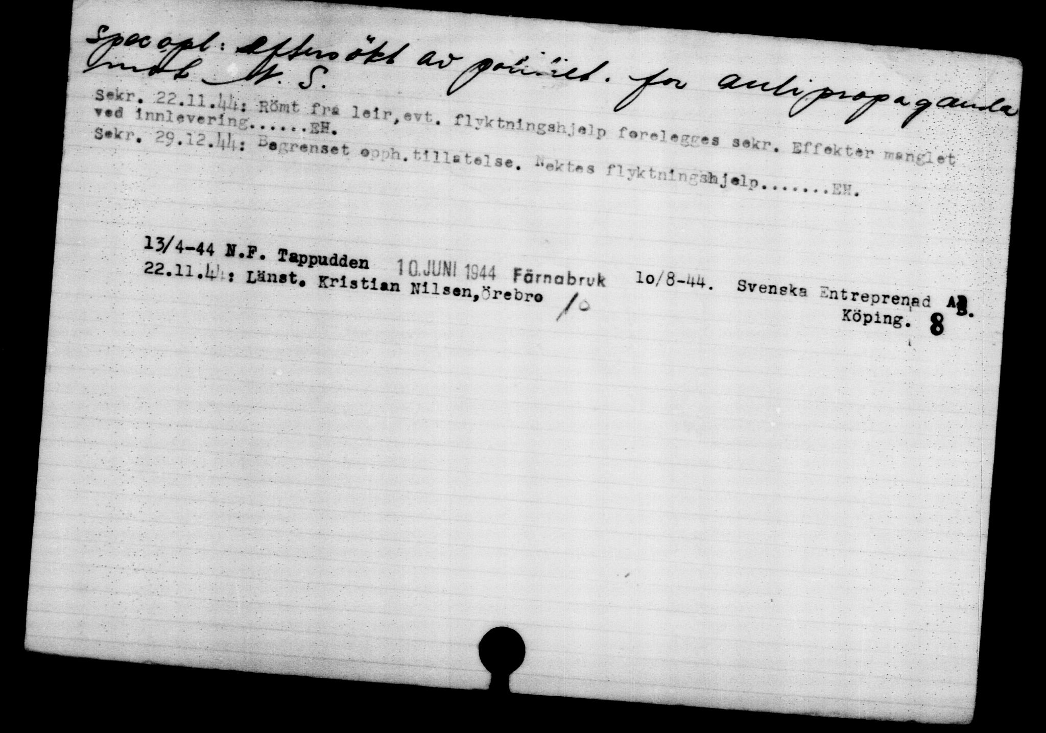 Utenriksstasjonene, Legasjonen i Stockholm, Flyktningkontoret, AV/RA-S-6753/V/Va/L0002: Kjesäterkartoteket, flyktninger med registreringsnr. 1001-2000, 1940-1945, s. 150