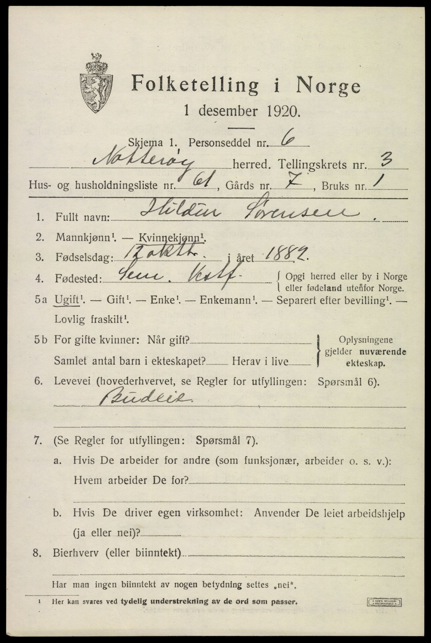 SAKO, Folketelling 1920 for 0722 Nøtterøy herred, 1920, s. 6195