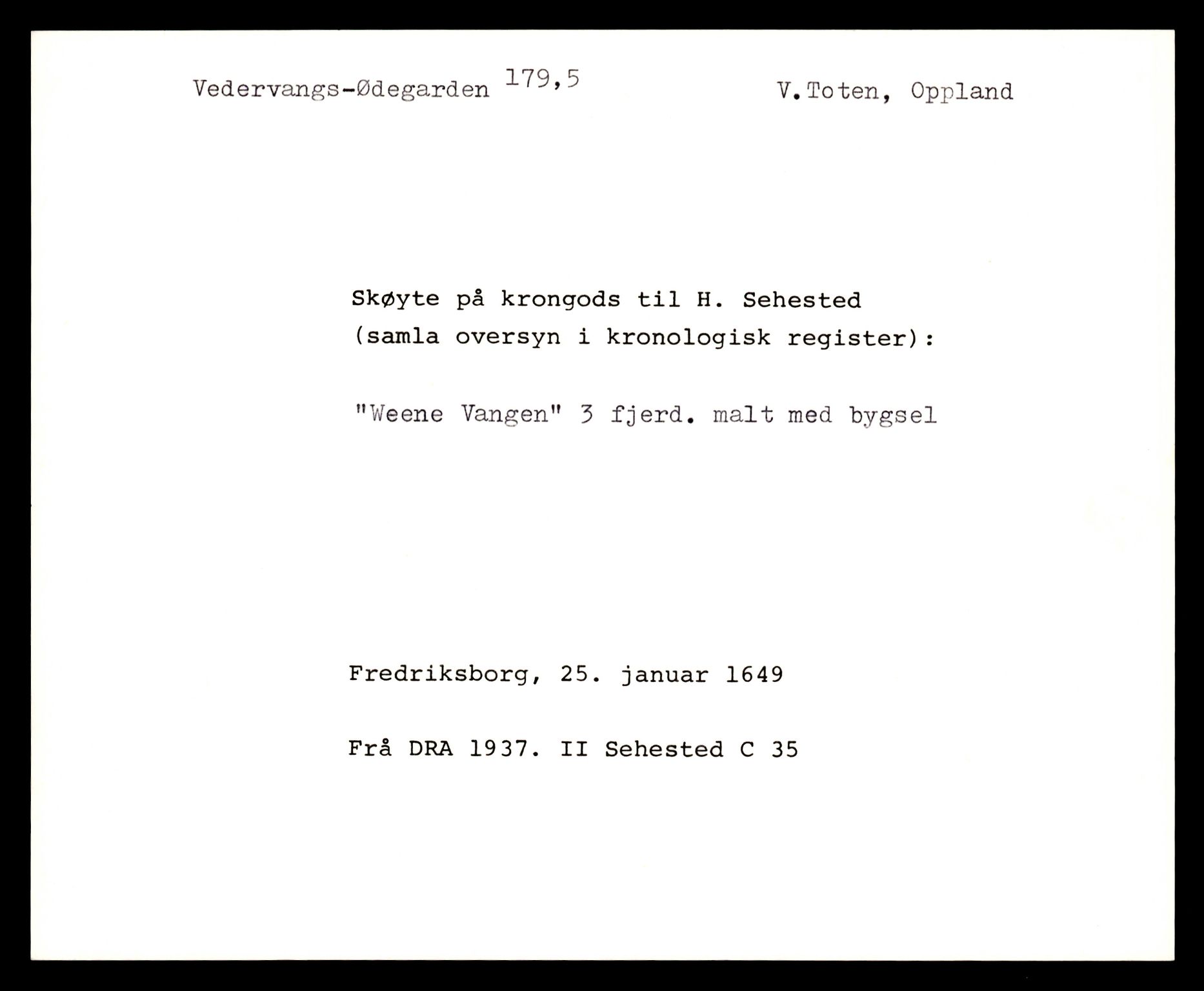 Riksarkivets diplomsamling, AV/RA-EA-5965/F35/F35e/L0011: Registreringssedler Oppland 3, 1400-1700, s. 293