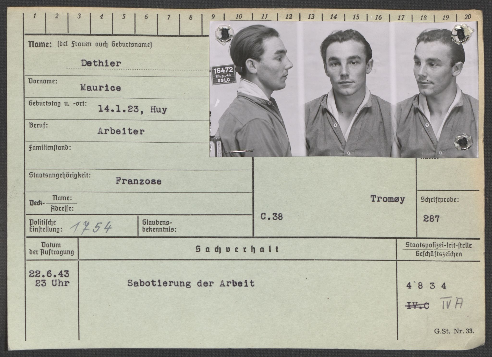 Befehlshaber der Sicherheitspolizei und des SD, AV/RA-RAFA-5969/E/Ea/Eaa/L0002: Register over norske fanger i Møllergata 19: Bj-Eng, 1940-1945, s. 1011