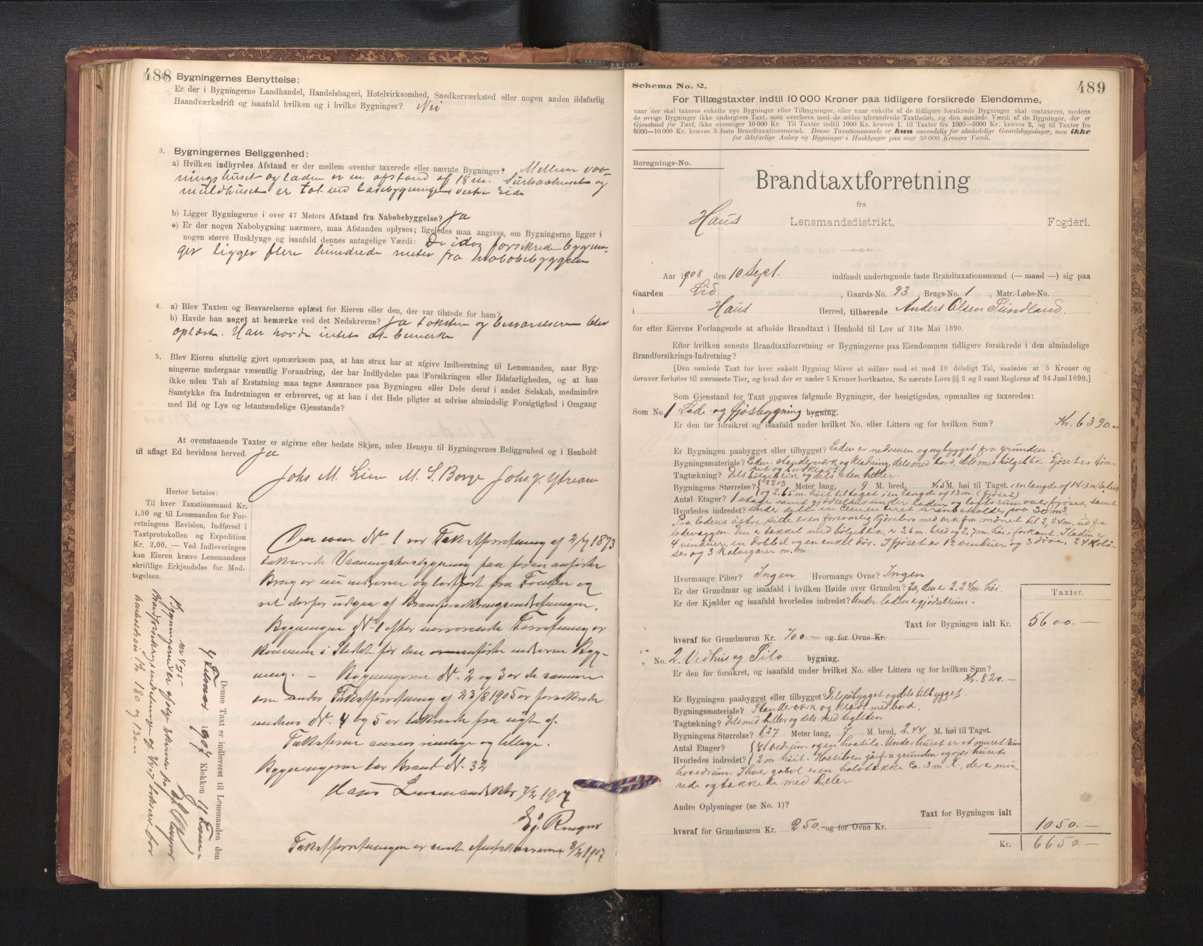 Lensmannen i Haus, SAB/A-32701/0012/L0006: Branntakstprotokoll, skjematakst, 1895-1941, s. 488-489