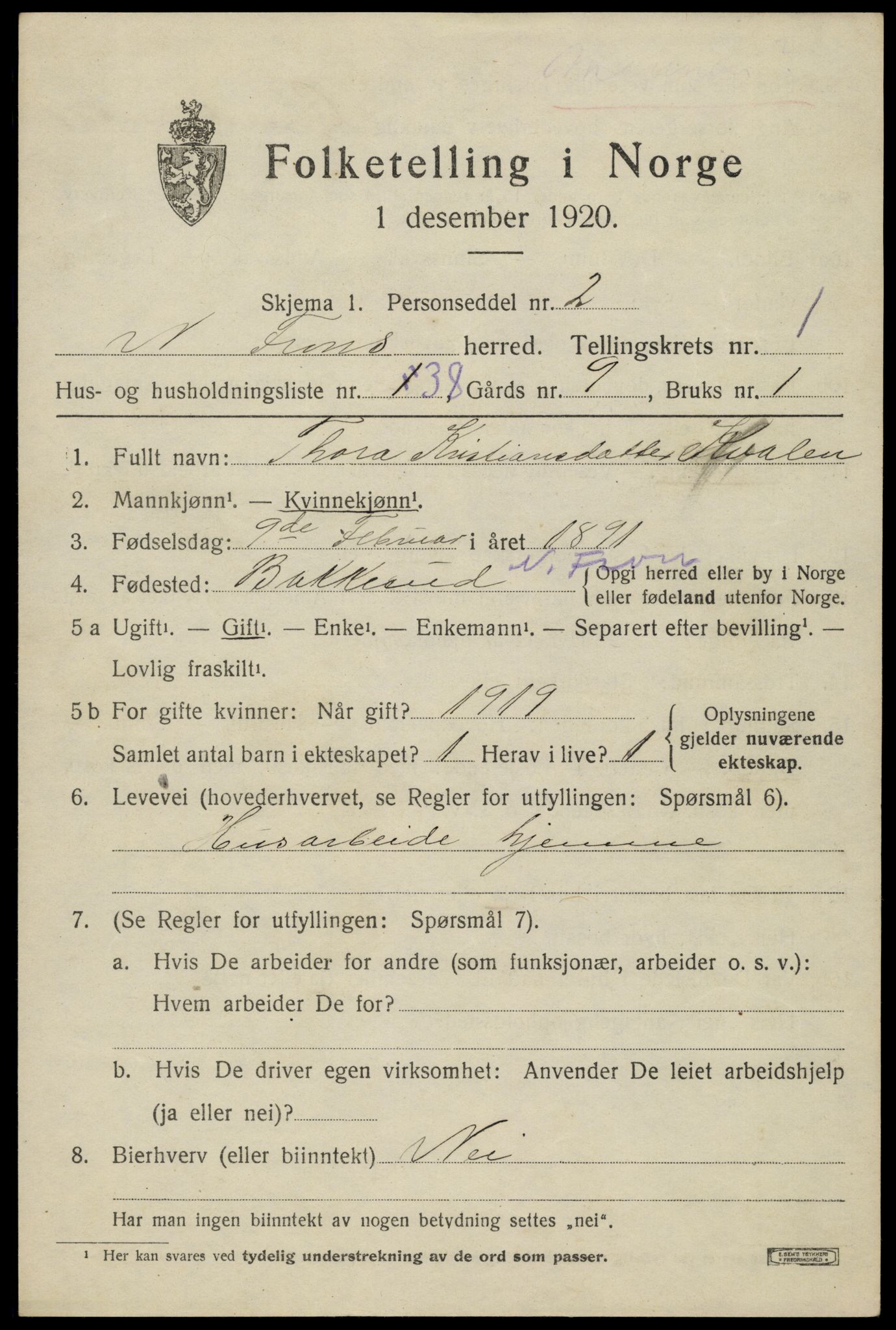SAH, Folketelling 1920 for 0518 Nord-Fron herred, 1920, s. 2090