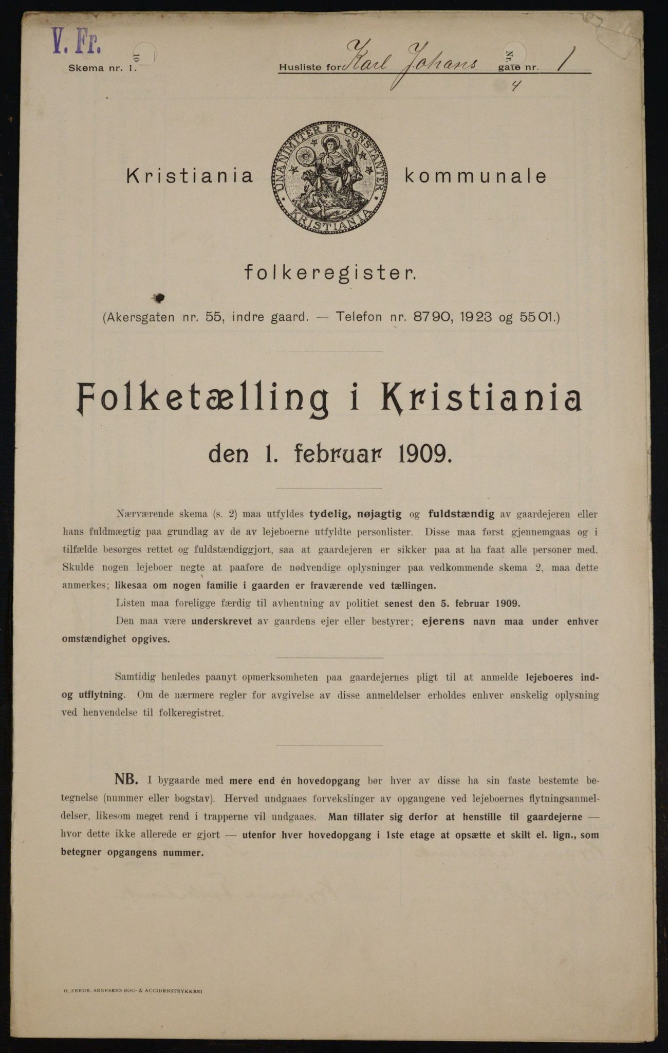 OBA, Kommunal folketelling 1.2.1909 for Kristiania kjøpstad, 1909, s. 44412