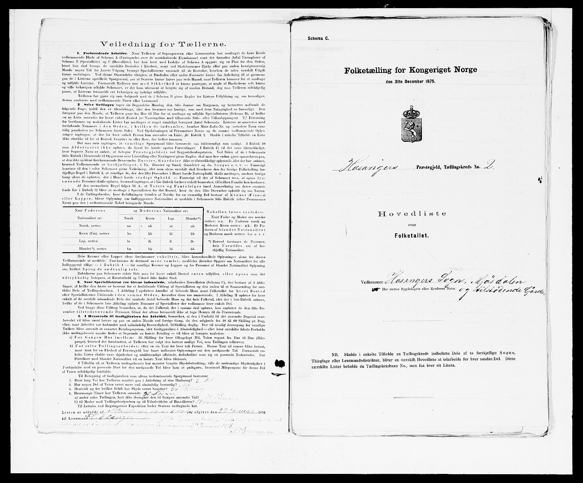 SAB, Folketelling 1875 for 1253P Hosanger prestegjeld, 1875, s. 4