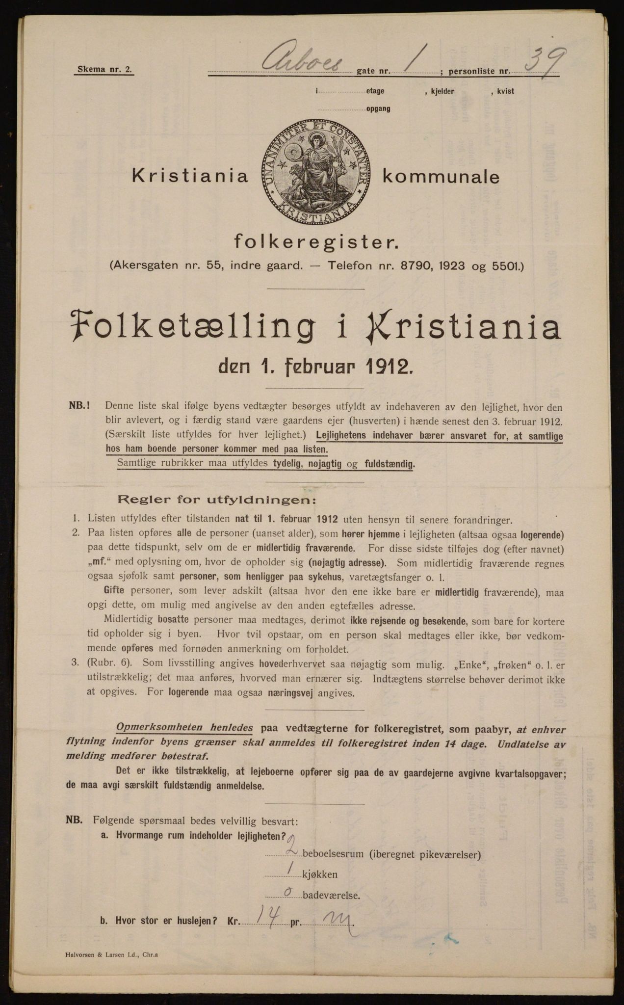 OBA, Kommunal folketelling 1.2.1912 for Kristiania, 1912, s. 1659