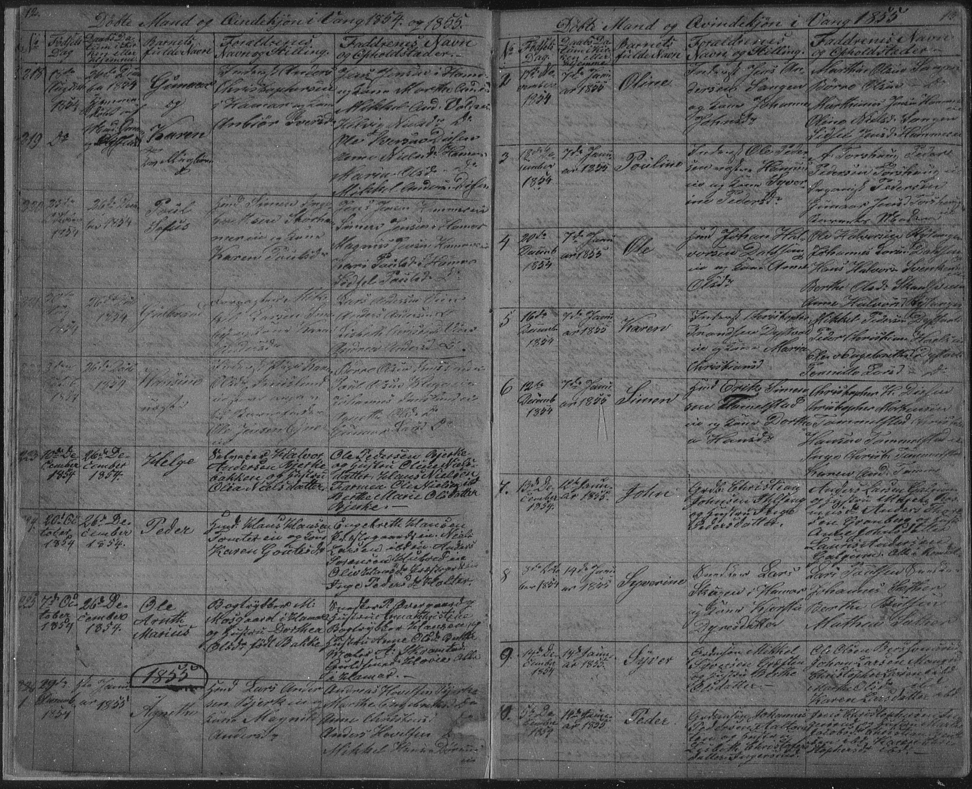 Vang prestekontor, Hedmark, SAH/PREST-008/H/Ha/Hab/L0010A: Klokkerbok nr. 10a, 1854-1896, s. 12-13