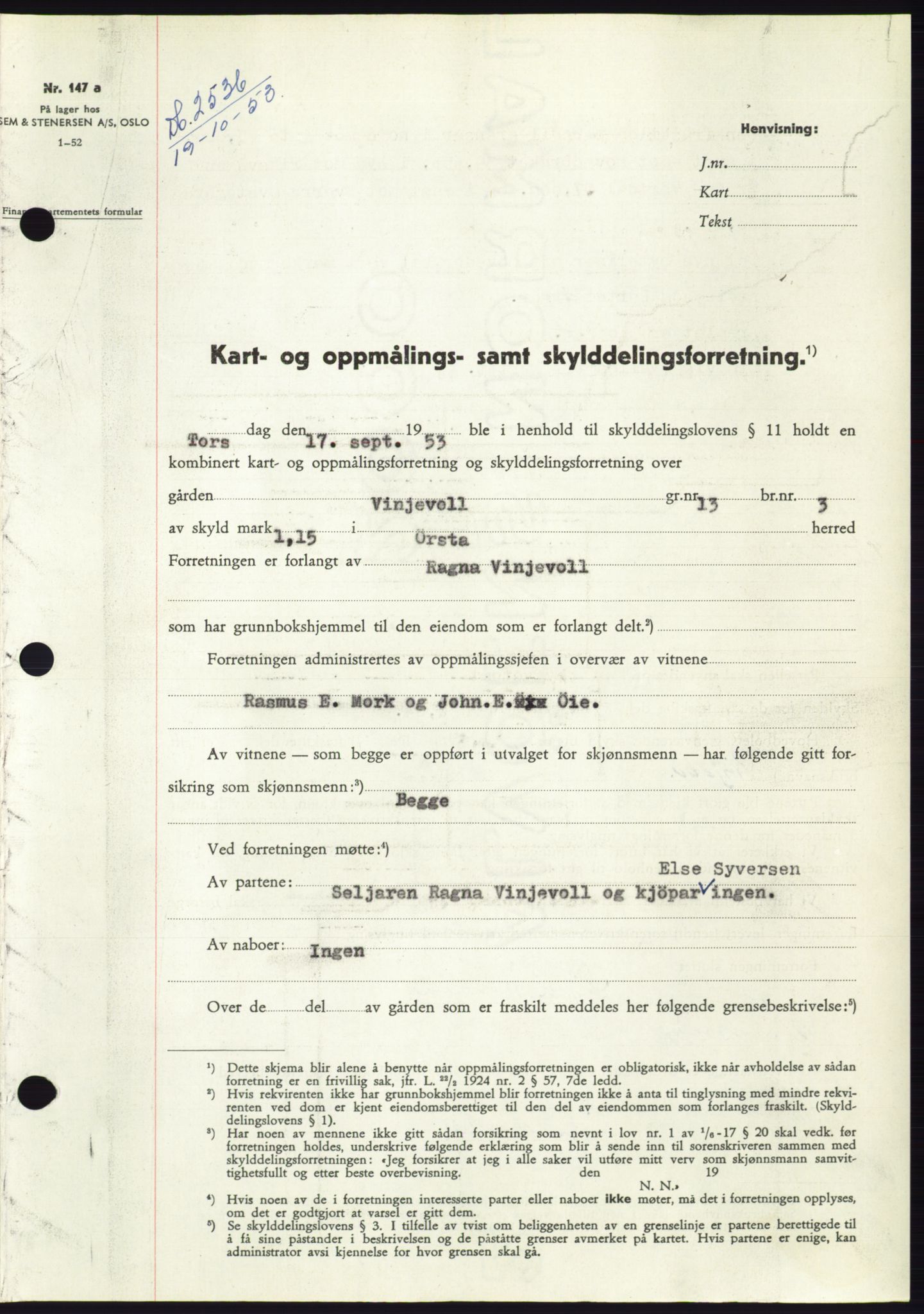 Søre Sunnmøre sorenskriveri, SAT/A-4122/1/2/2C/L0096: Pantebok nr. 22A, 1953-1954, Dagboknr: 2536/1953