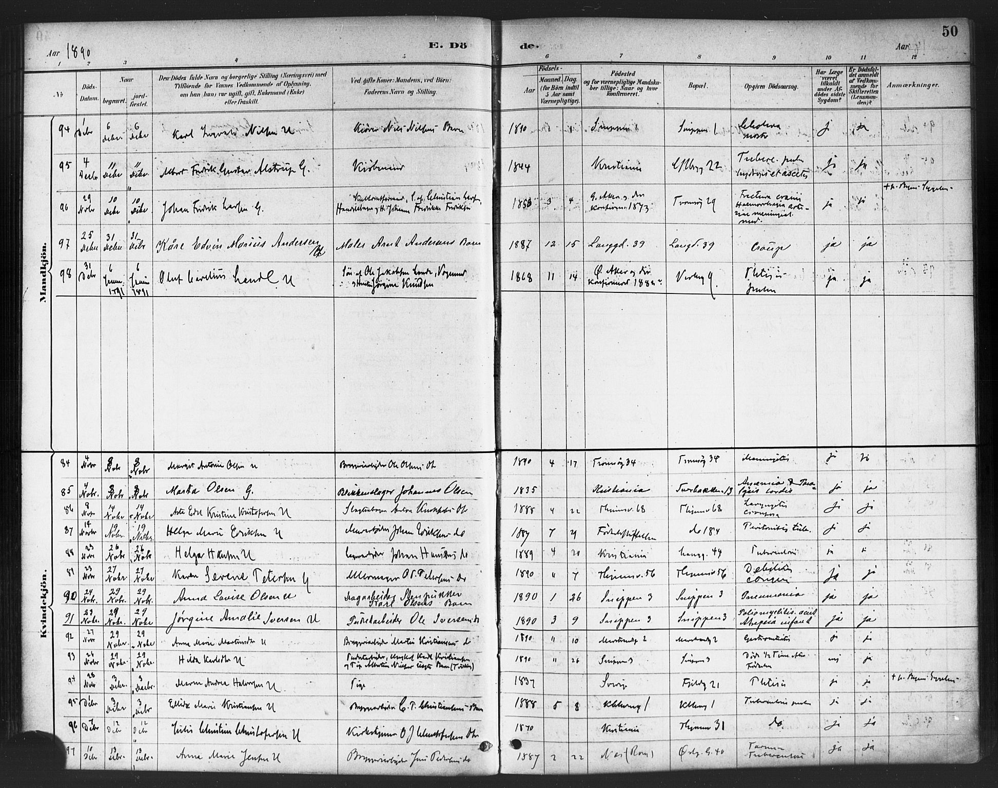 Petrus prestekontor Kirkebøker, AV/SAO-A-10872/F/Fa/L0003: Ministerialbok nr. 3, 1885-1903, s. 50
