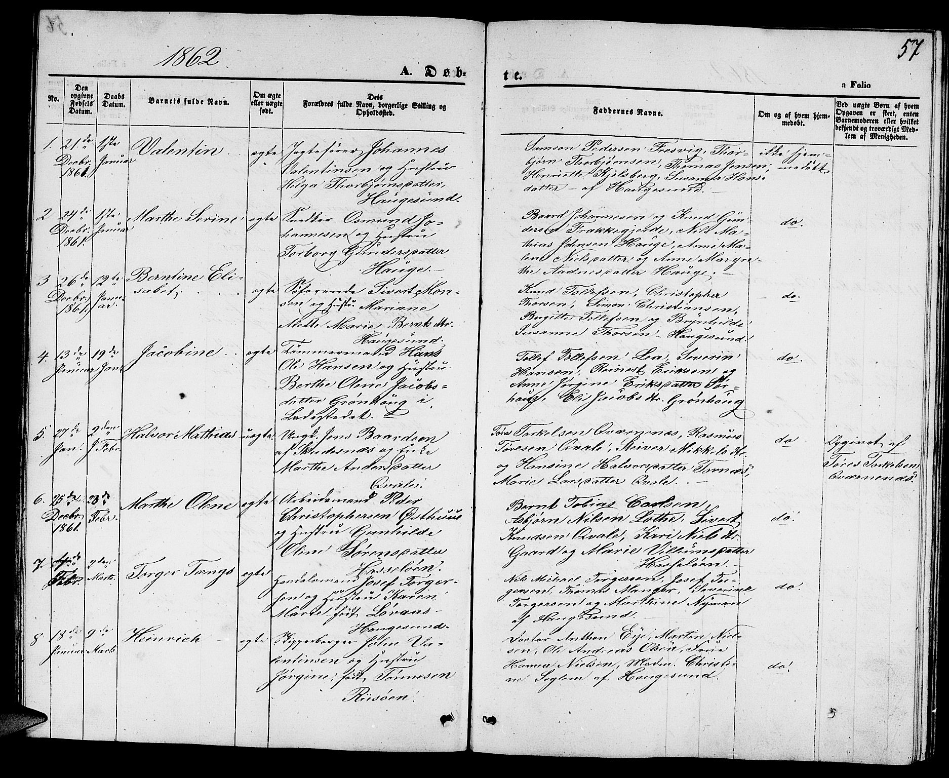 Torvastad sokneprestkontor, AV/SAST-A -101857/H/Ha/Hab/L0006: Klokkerbok nr. B 6, 1858-1867, s. 57