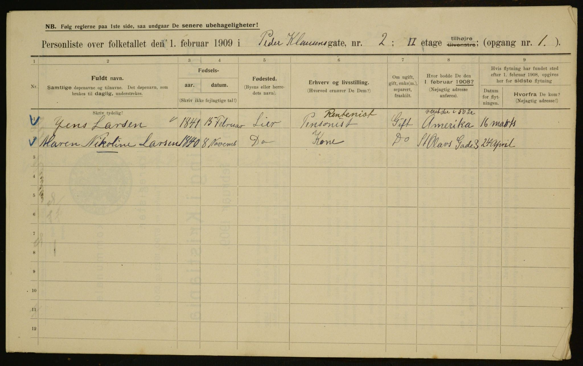 OBA, Kommunal folketelling 1.2.1909 for Kristiania kjøpstad, 1909, s. 71338