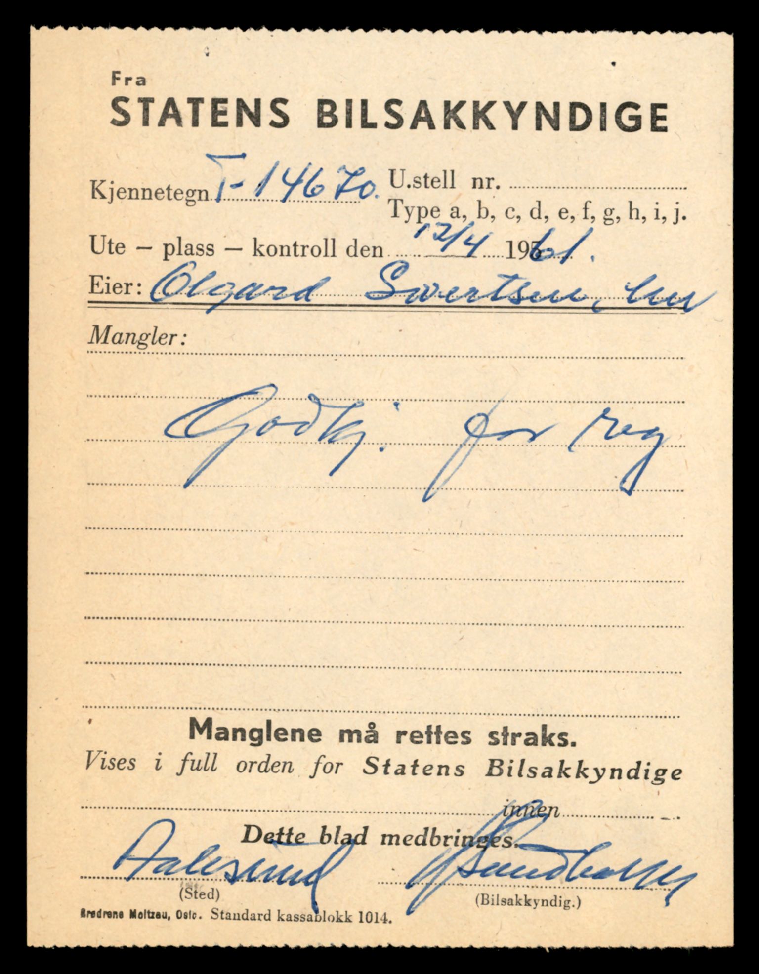 Møre og Romsdal vegkontor - Ålesund trafikkstasjon, AV/SAT-A-4099/F/Fe/L0047: Registreringskort for kjøretøy T 14580 - T 14720, 1927-1998, s. 2105