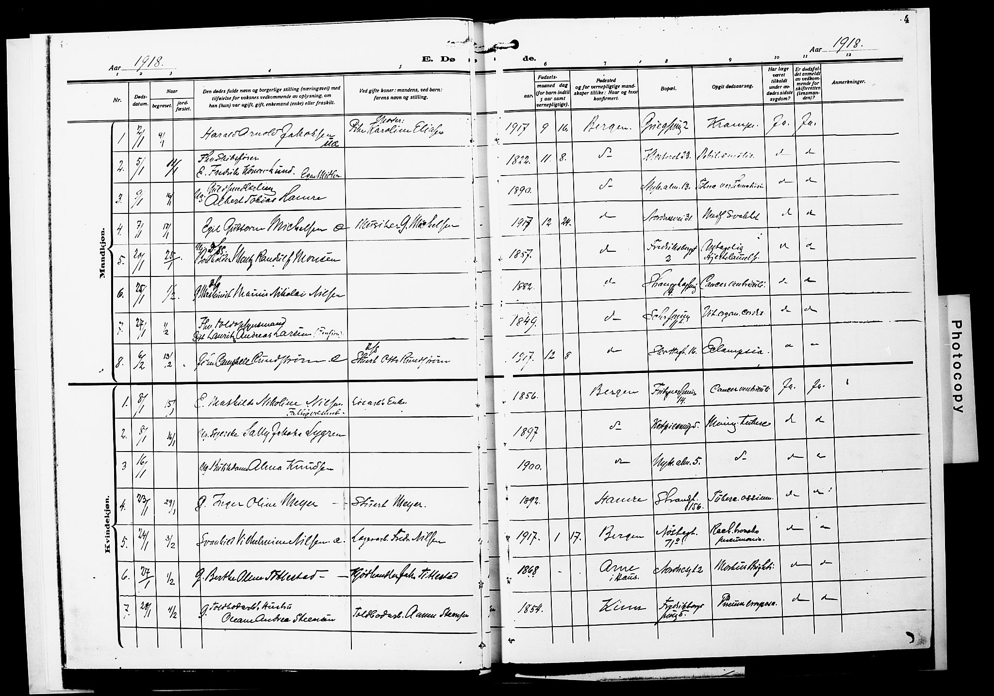 Nykirken Sokneprestembete, AV/SAB-A-77101/H/Hab: Klokkerbok nr. E 2, 1918-1924, s. 4