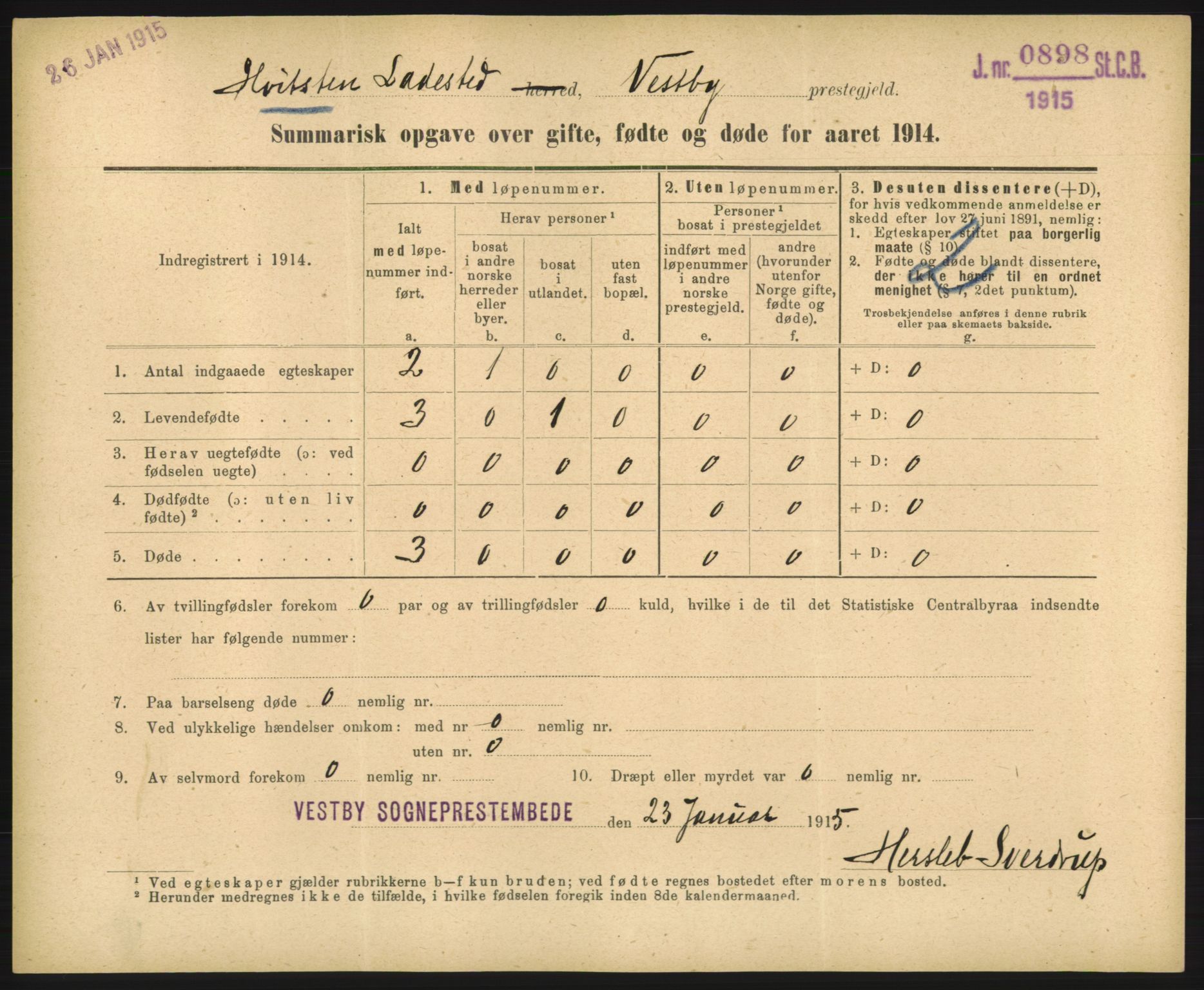 Statistisk sentralbyrå, Sosiodemografiske emner, Befolkning, RA/S-2228/D/Df/Dfb/Dfbd/L0049: Summariske oppgaver over gifte, døde og fødte for hele landet., 1914, s. 147