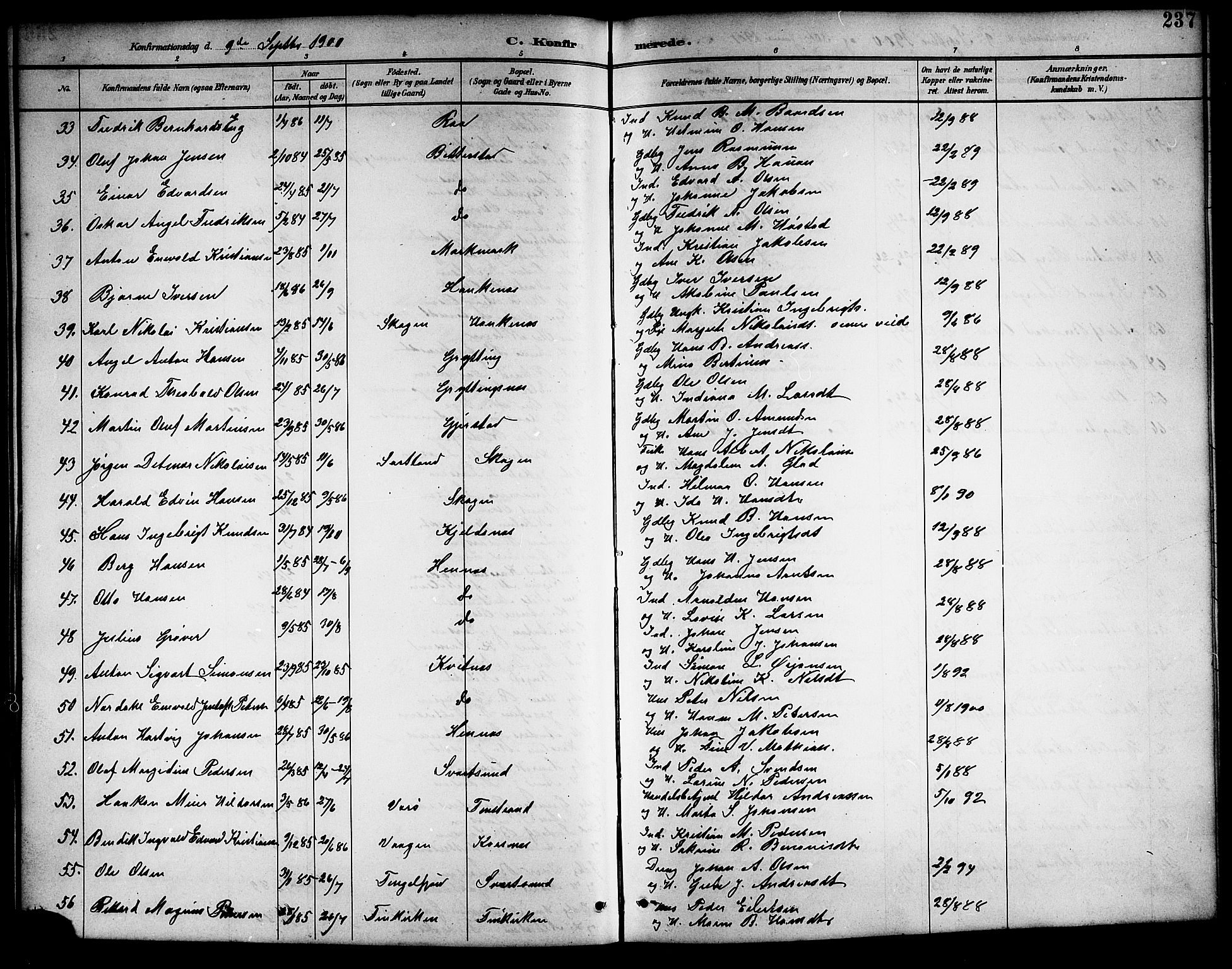 Ministerialprotokoller, klokkerbøker og fødselsregistre - Nordland, AV/SAT-A-1459/888/L1268: Klokkerbok nr. 888C06, 1891-1908, s. 237