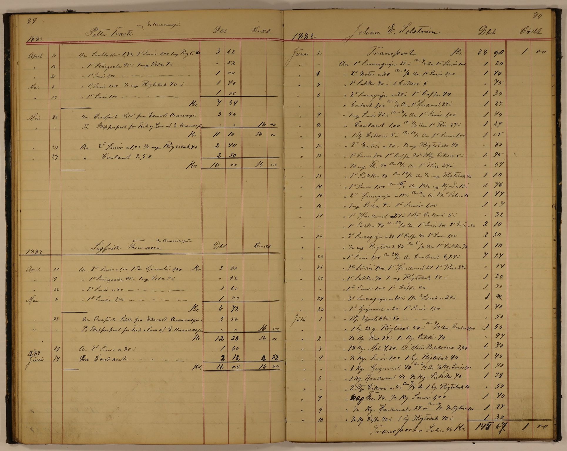 Brodtkorb handel A/S, VAMU/A-0001/E/Ea/L0003/0001: Skipperbøker. Persfjord / Skipperbog for Persfjord No1, 1881-1884, s. 89-90