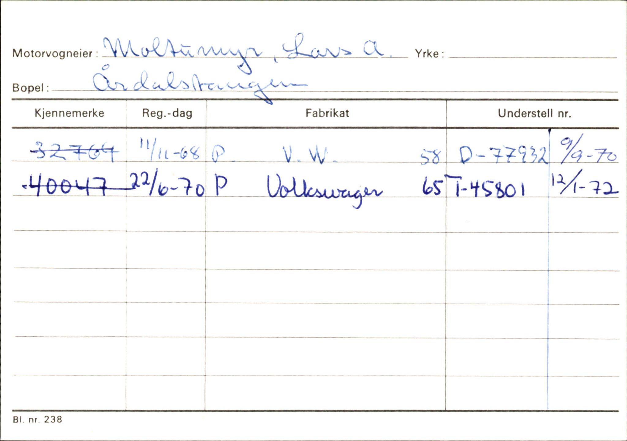 Statens vegvesen, Sogn og Fjordane vegkontor, AV/SAB-A-5301/4/F/L0145: Registerkort Vågsøy S-Å. Årdal I-P, 1945-1975, s. 1838