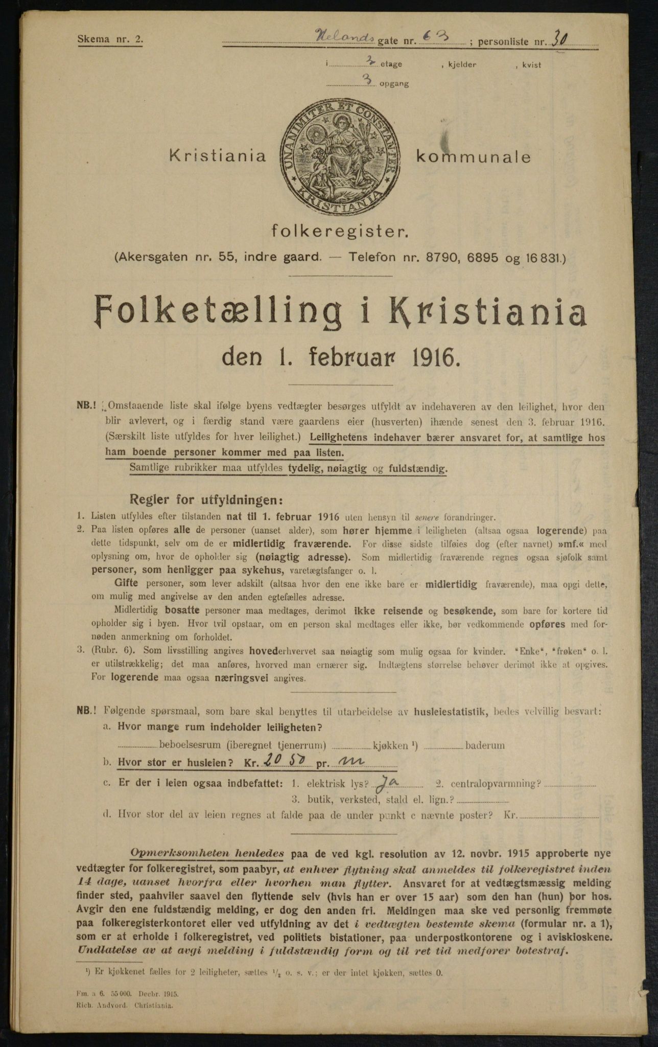 OBA, Kommunal folketelling 1.2.1916 for Kristiania, 1916, s. 122104