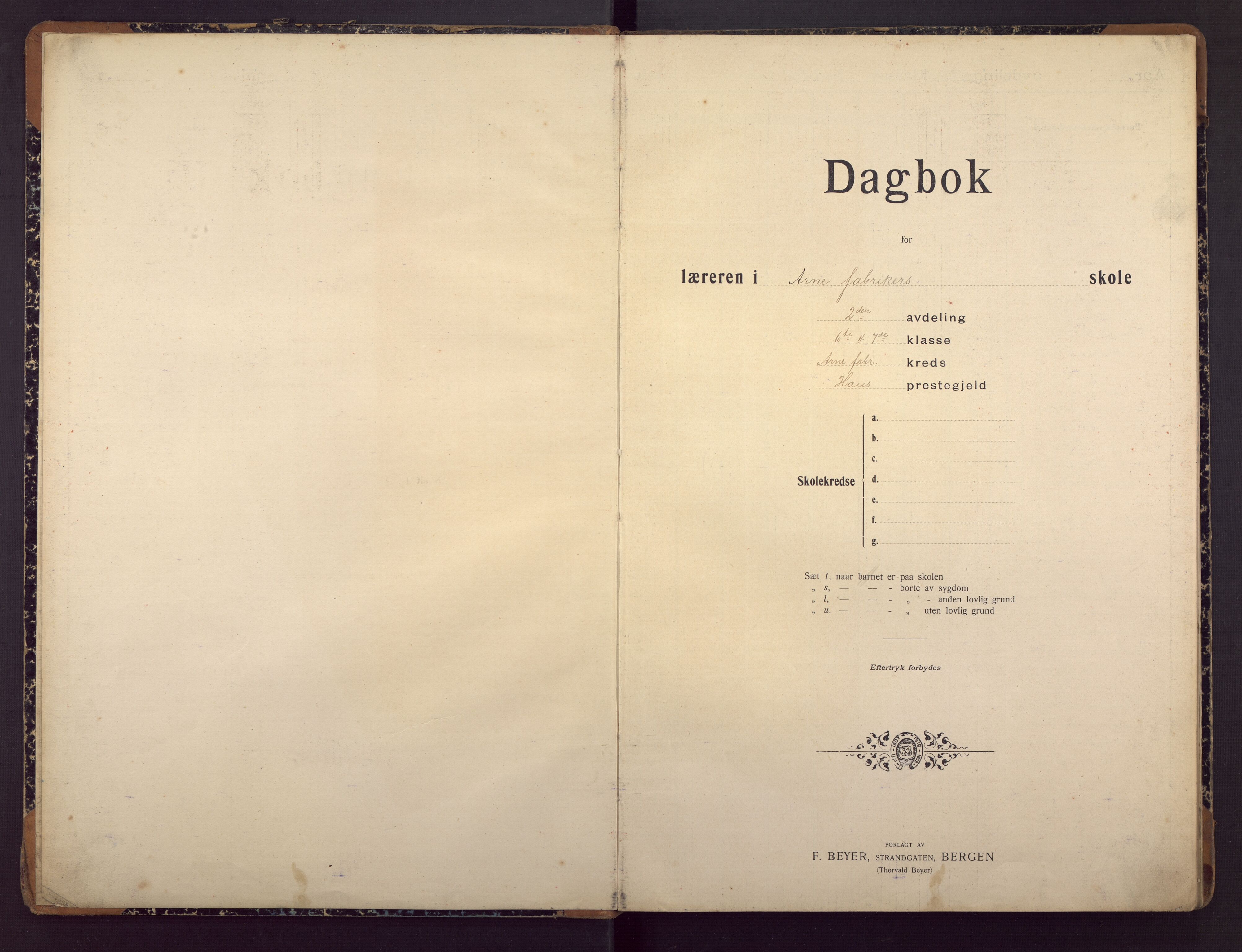 Ytre Arna skole, BBA/A-2528/J/Ja/L0012: Dagbok - 6. og 7. klasse, 1909-1926