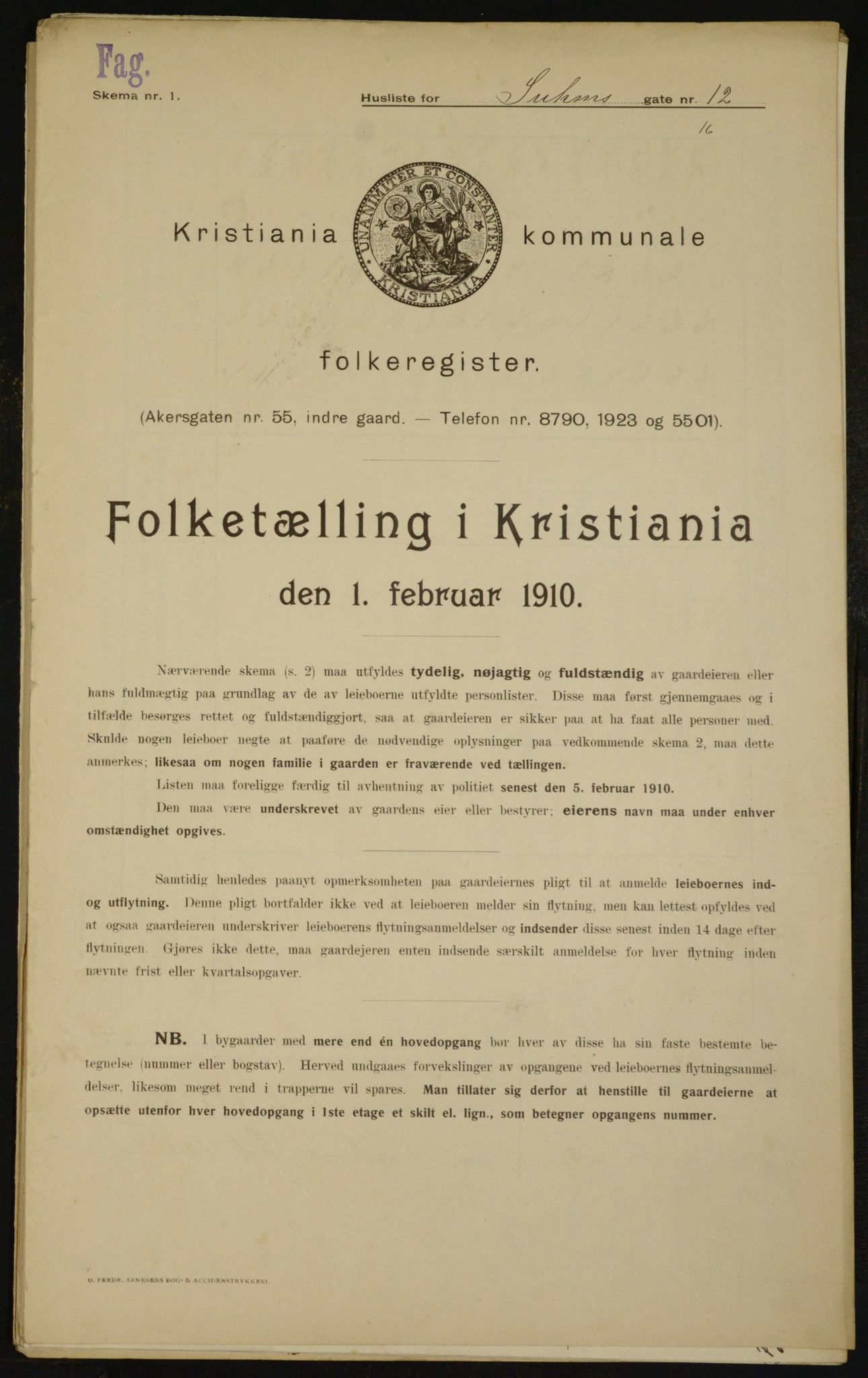 OBA, Kommunal folketelling 1.2.1910 for Kristiania, 1910, s. 99253