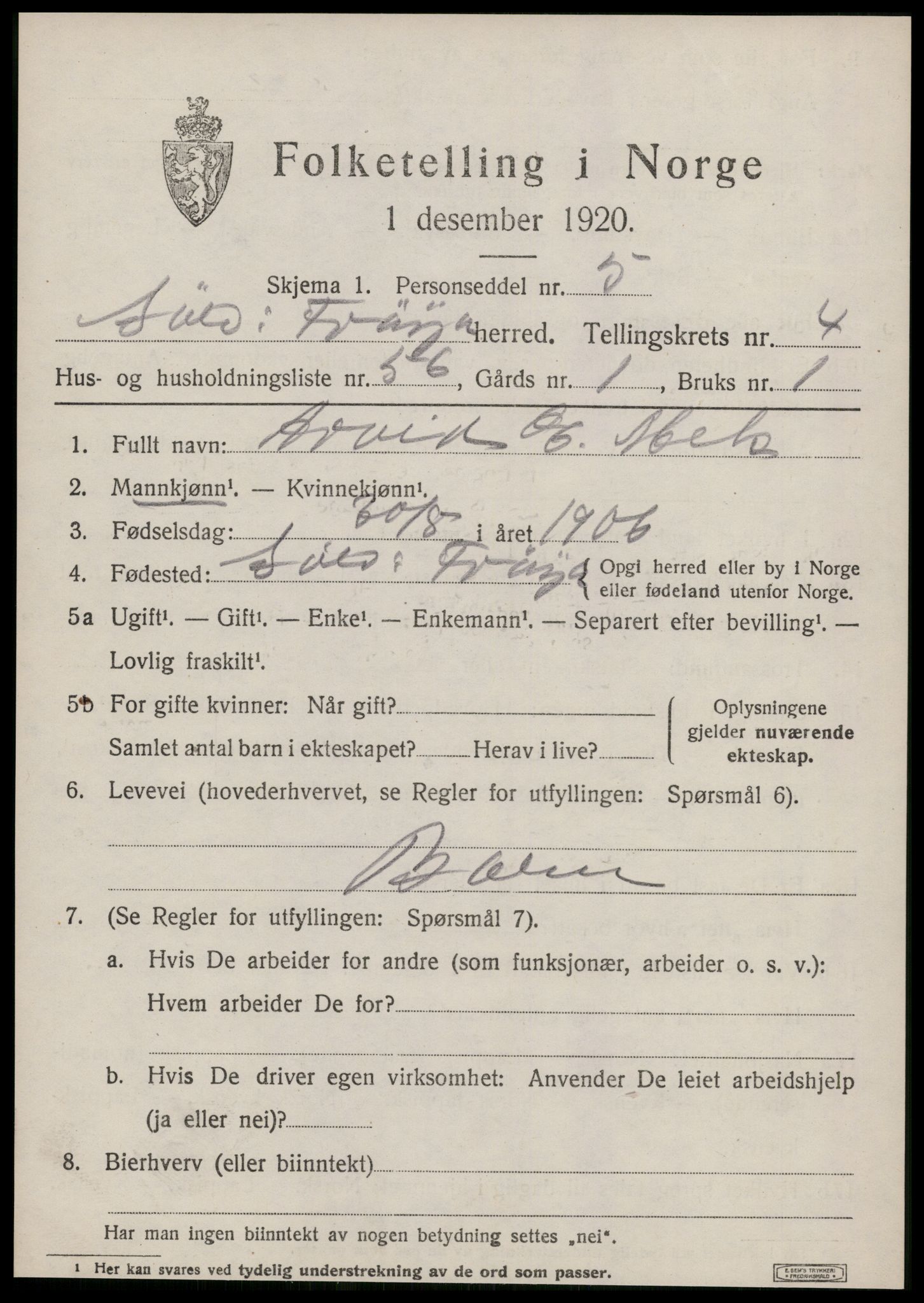 SAT, Folketelling 1920 for 1619 Sør-Frøya herred, 1920, s. 4039