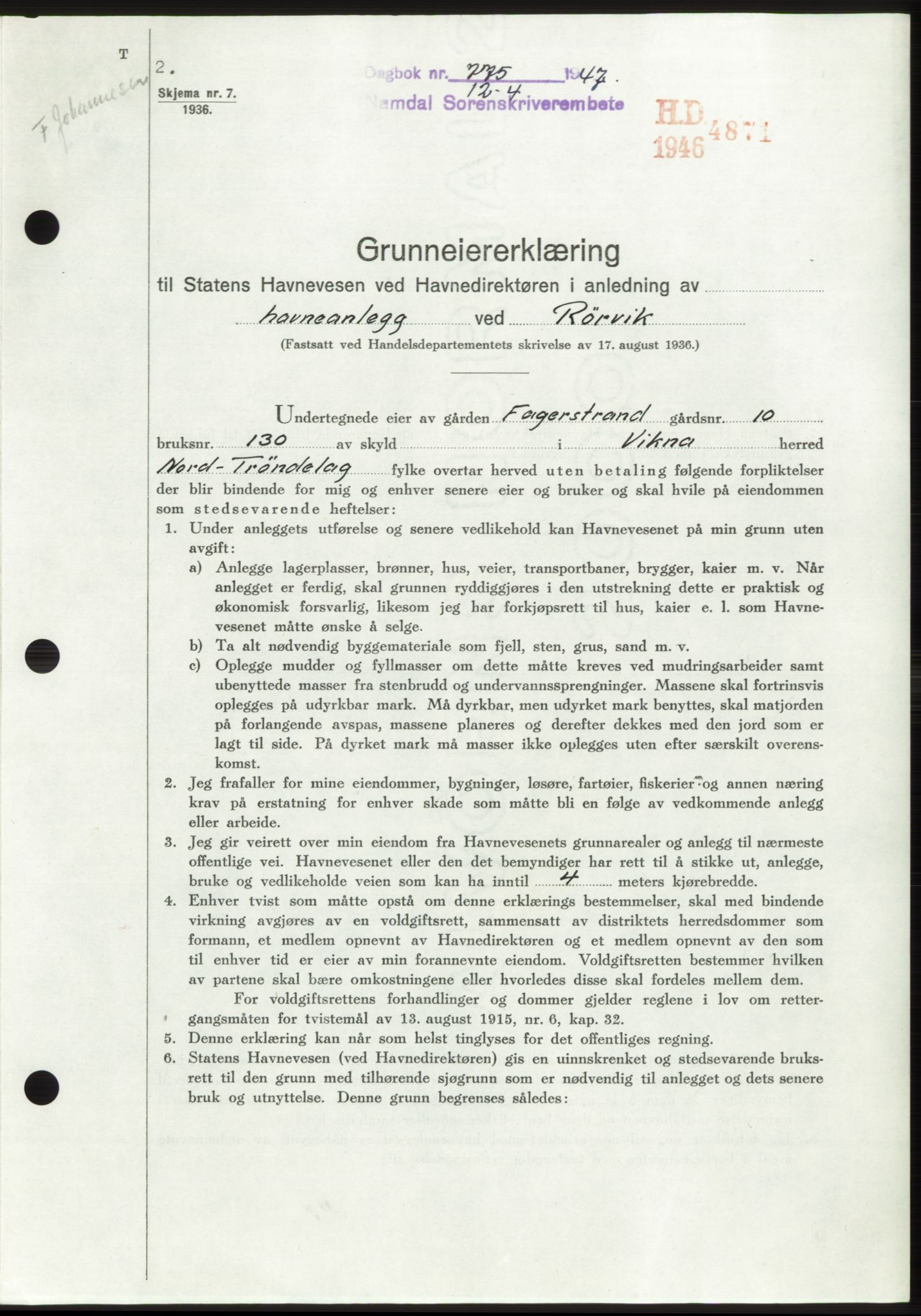 Namdal sorenskriveri, SAT/A-4133/1/2/2C: Pantebok nr. -, 1947-1947, Dagboknr: 775/1947