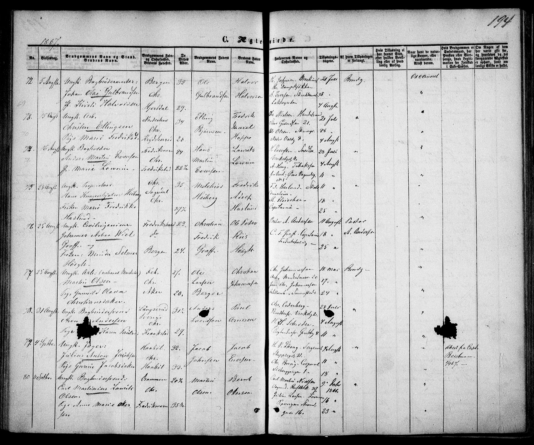 Trefoldighet prestekontor Kirkebøker, AV/SAO-A-10882/F/Fc/L0001: Ministerialbok nr. III 1, 1858-1874, s. 194