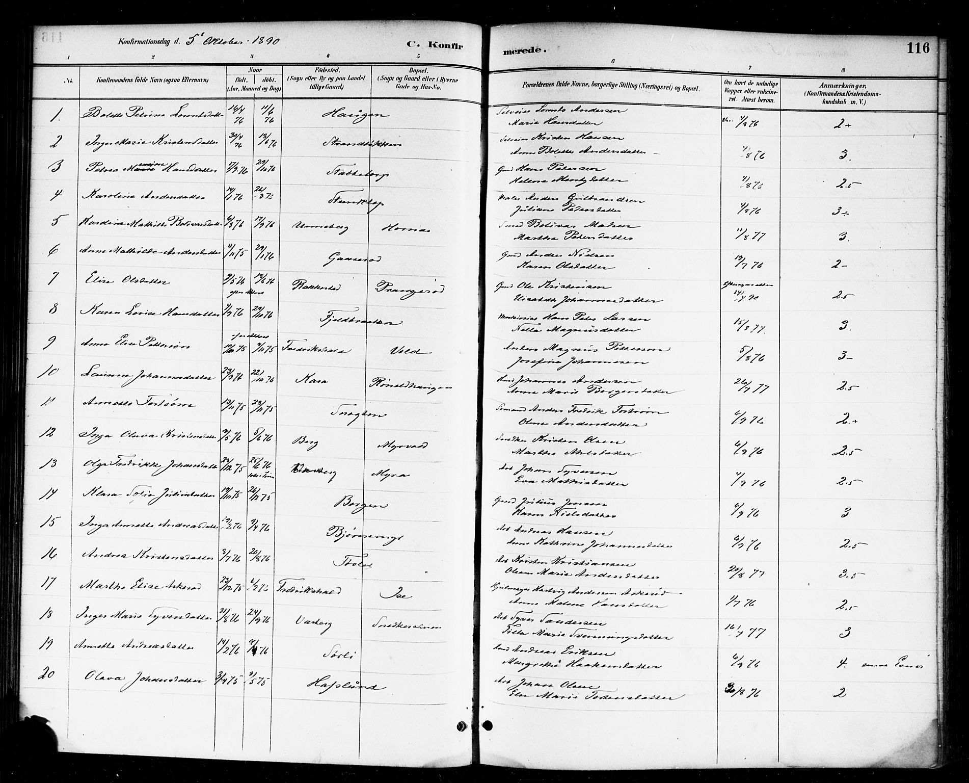 Skjeberg prestekontor Kirkebøker, SAO/A-10923/F/Fa/L0009: Ministerialbok nr. I 9, 1886-1897, s. 116