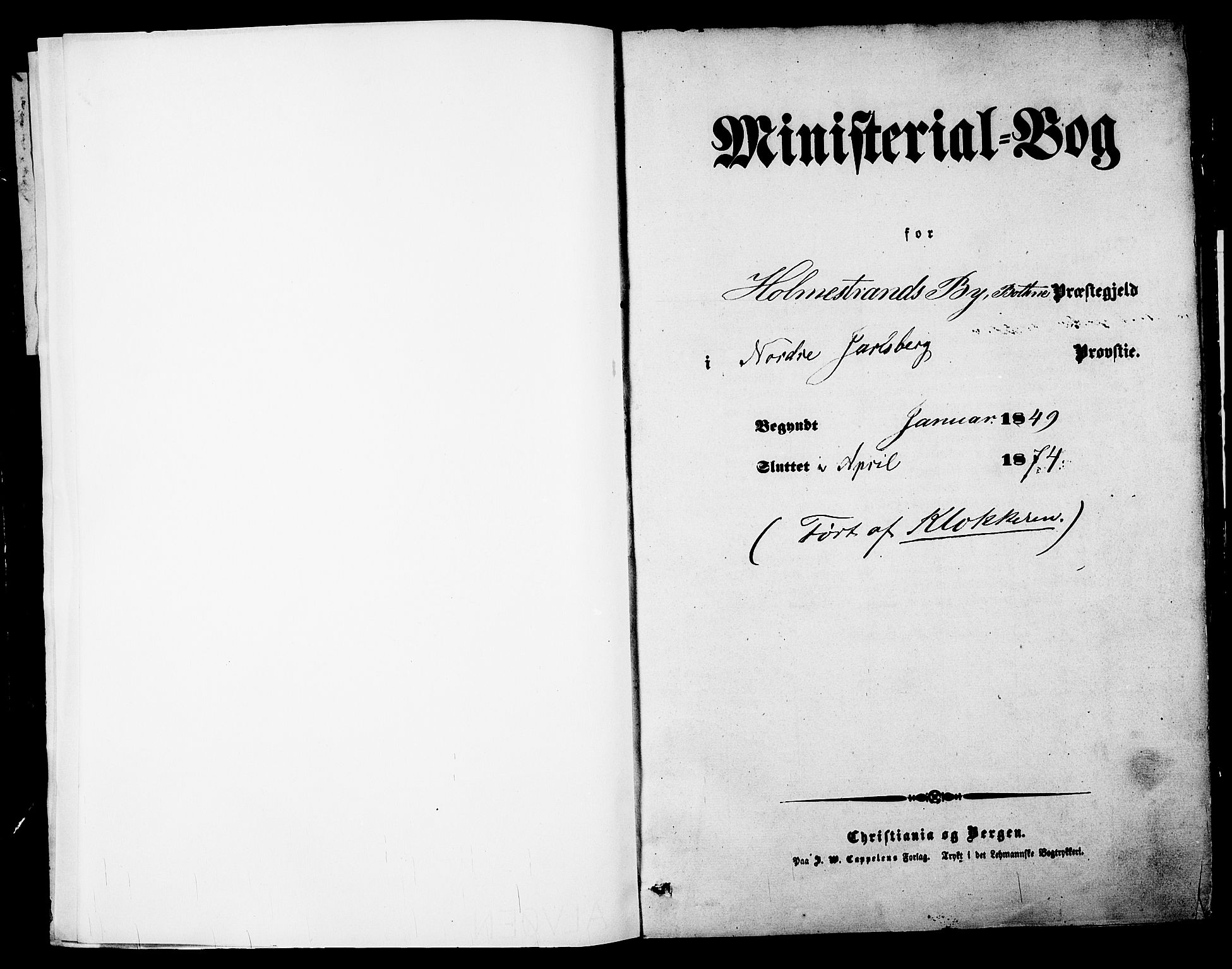 Holmestrand kirkebøker, SAKO/A-346/G/Ga/L0003: Klokkerbok nr. 3, 1849-1874, s. 1