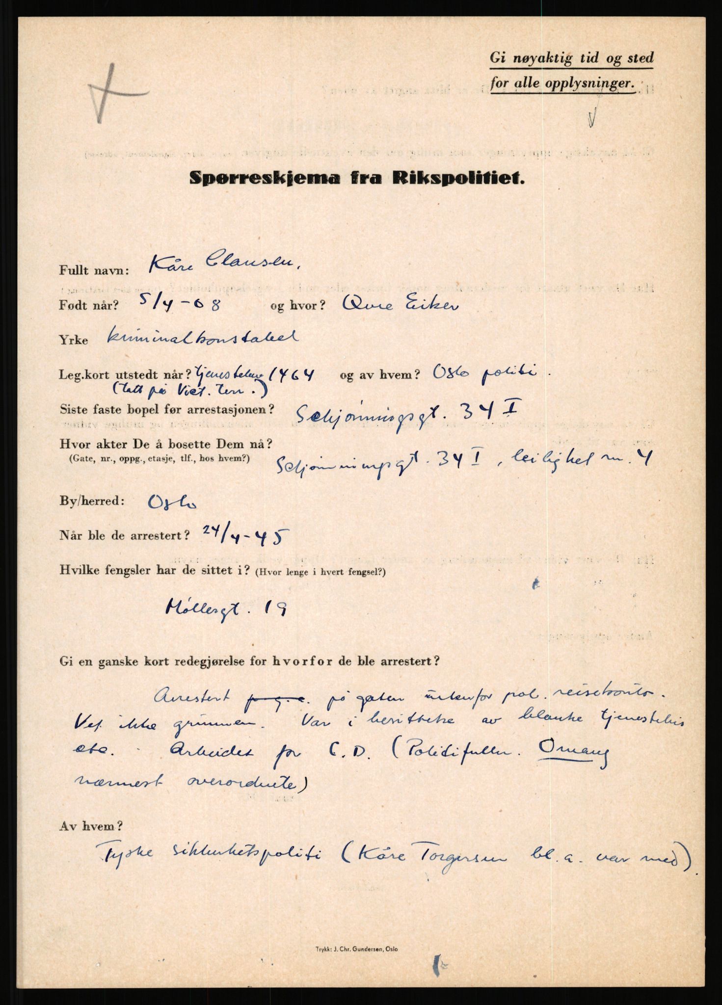 Rikspolitisjefen, AV/RA-S-1560/L/L0009: Karlsen, Aksel Emanuel - Kristiansen, Øivind Vetre, 1940-1945, s. 381