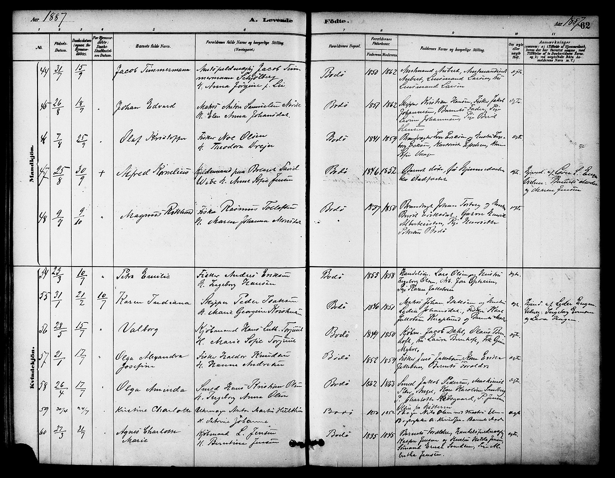 Ministerialprotokoller, klokkerbøker og fødselsregistre - Nordland, AV/SAT-A-1459/801/L0030: Klokkerbok nr. 801C05, 1879-1887, s. 62