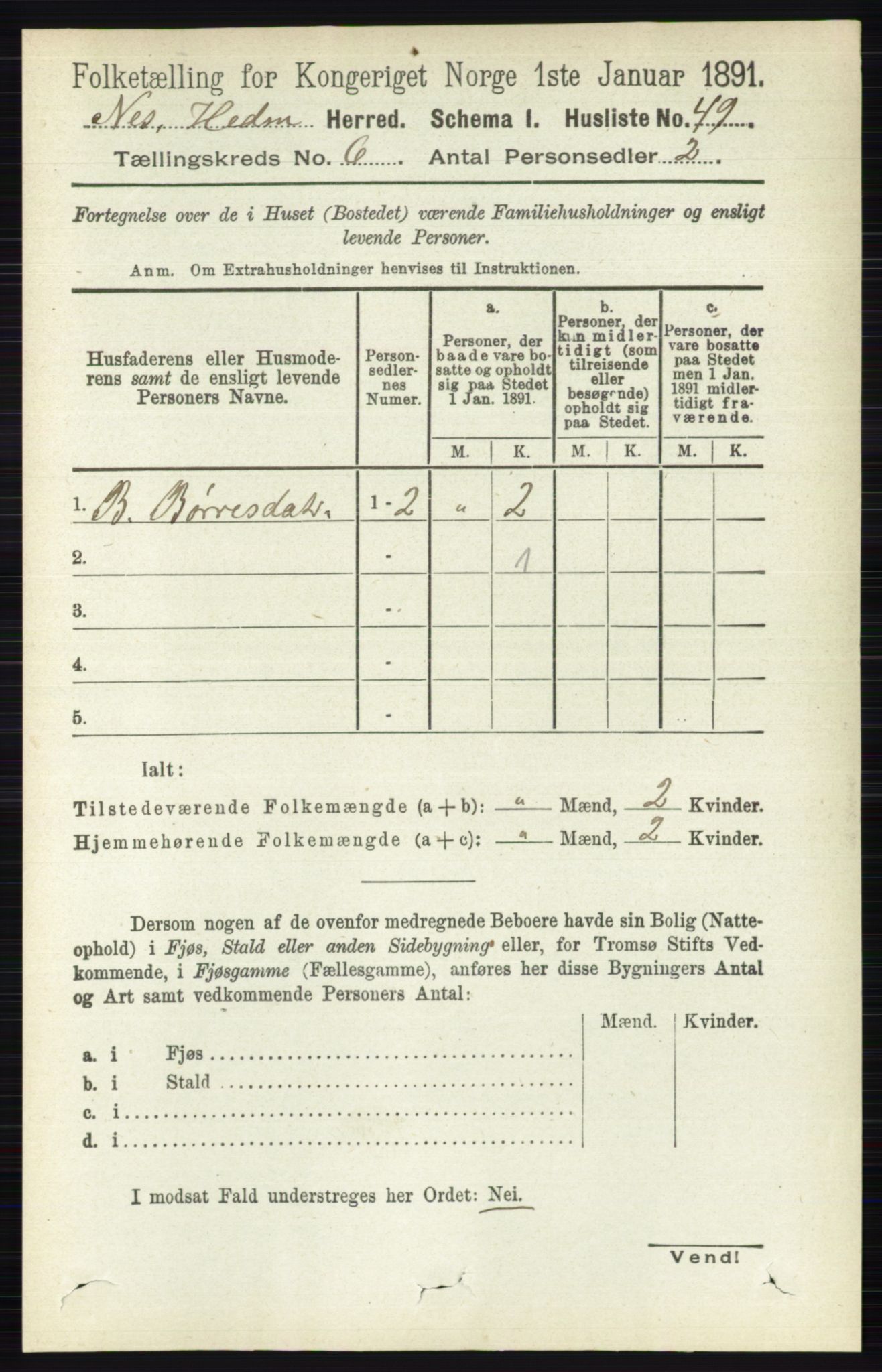 RA, Folketelling 1891 for 0411 Nes herred, 1891, s. 3217
