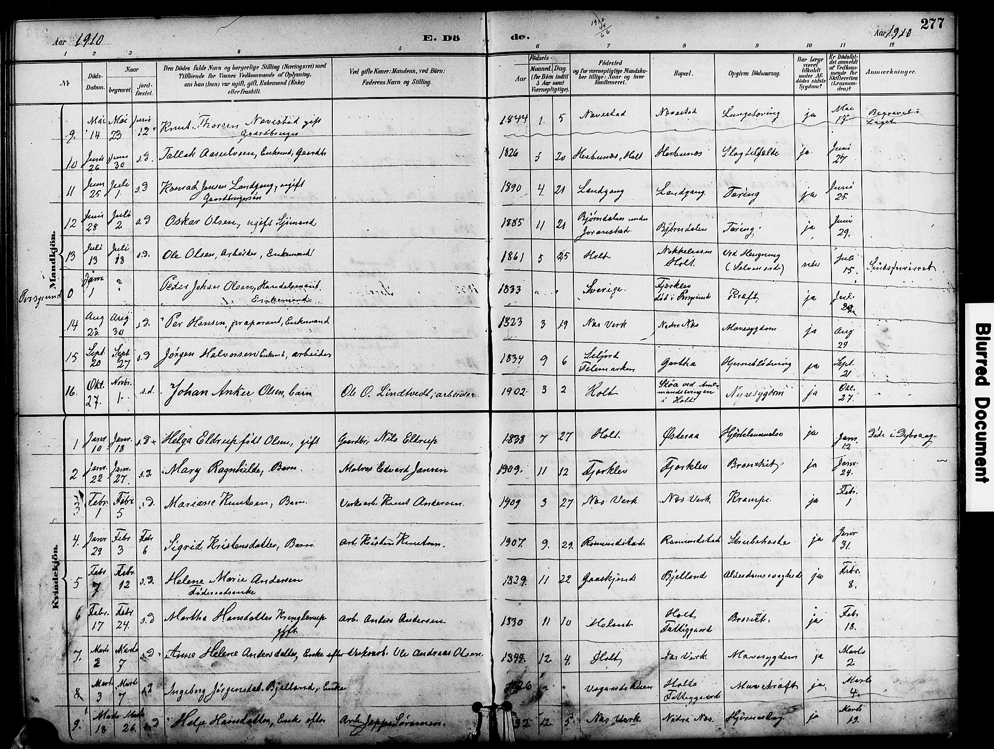 Holt sokneprestkontor, AV/SAK-1111-0021/F/Fb/L0011: Klokkerbok nr. B 11, 1897-1921, s. 277