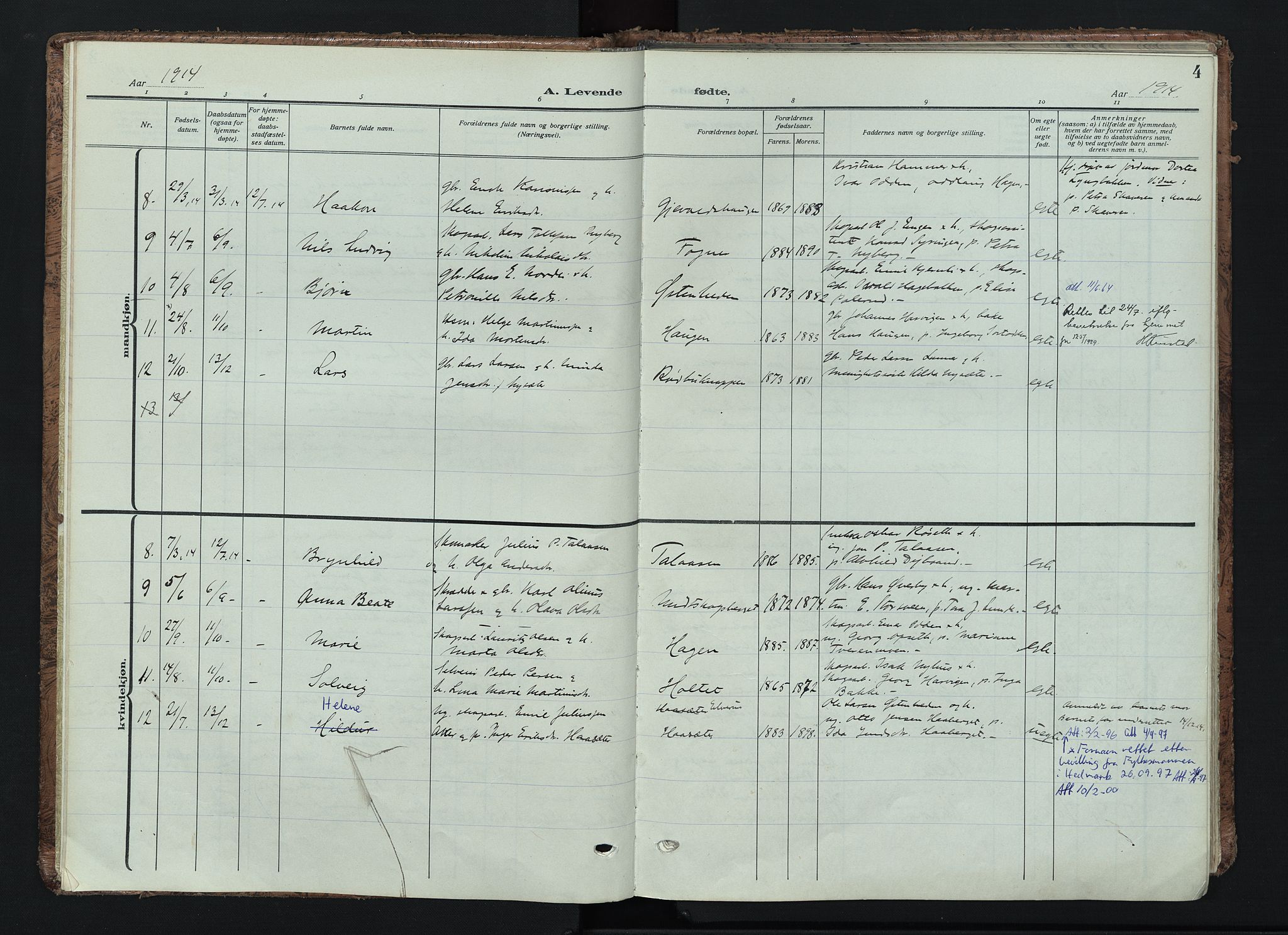 Trysil prestekontor, AV/SAH-PREST-046/H/Ha/Haa/L0016: Ministerialbok nr. 16, 1913-1946, s. 4