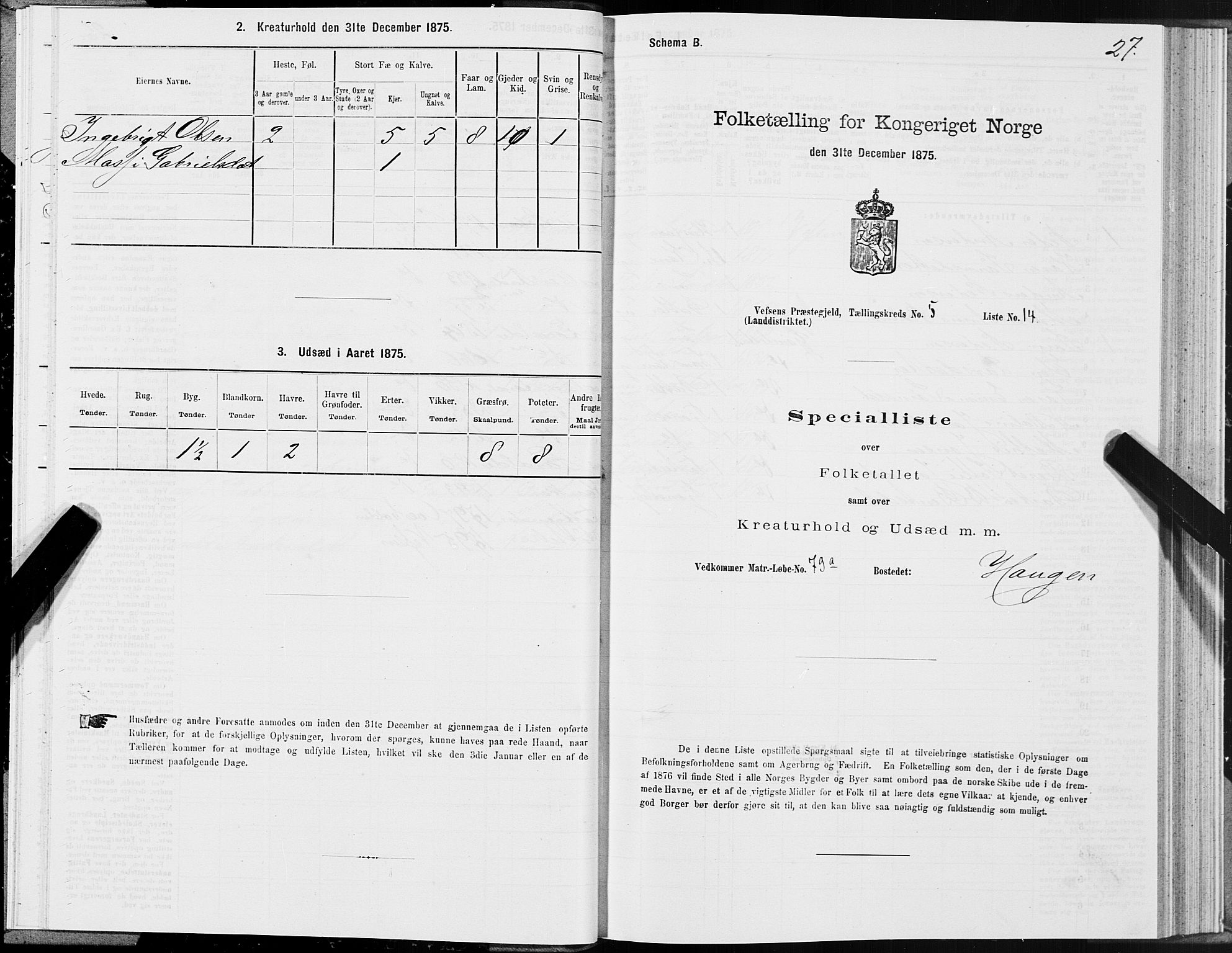 SAT, Folketelling 1875 for 1824L Vefsn prestegjeld, Vefsn sokn, 1875, s. 2027