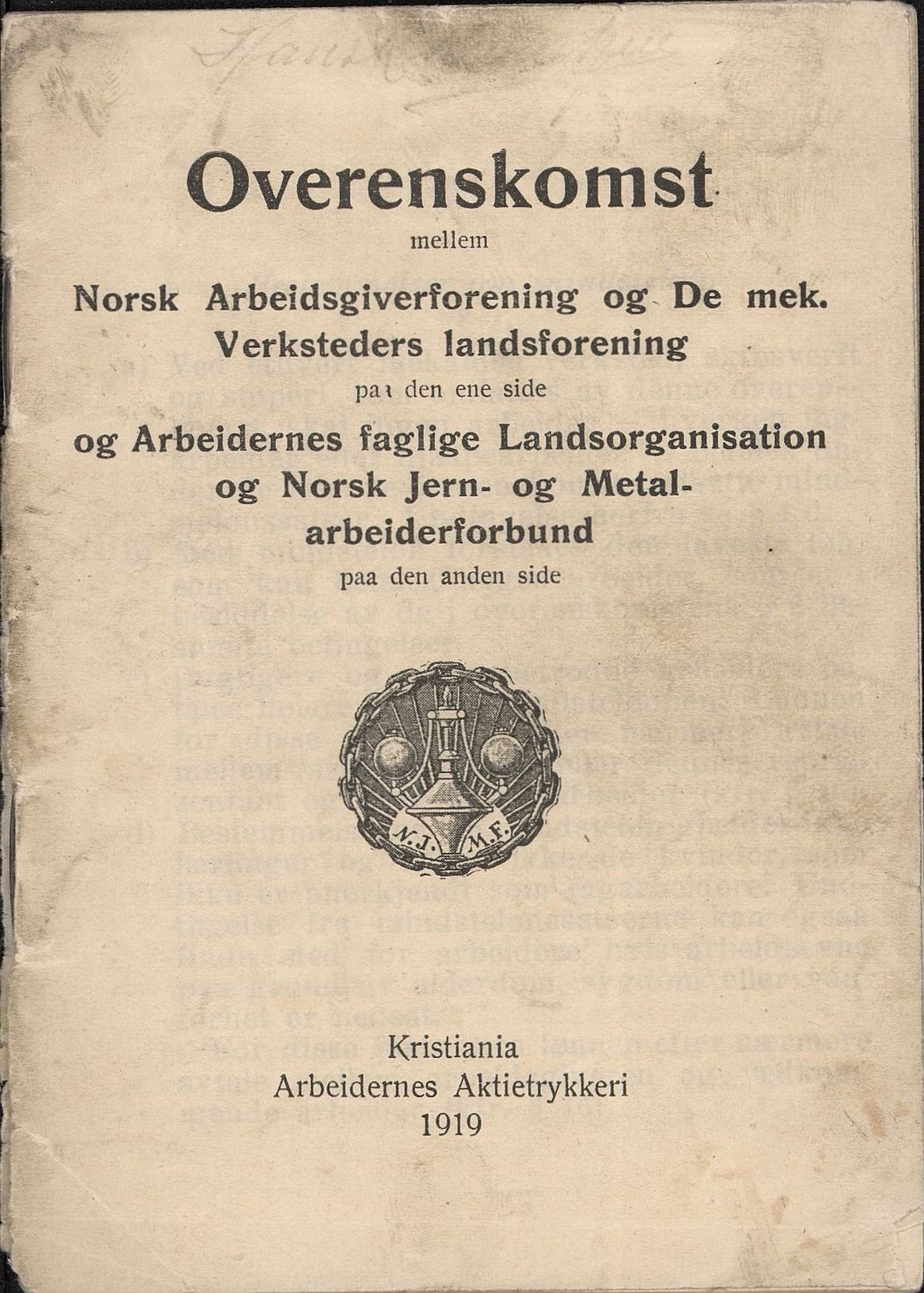 Norsk jern- og metallarbeiderforbund, AAB/ARK-1659/O/L0001/0005: Verkstedsoverenskomsten / Verkstedsoverenskomsten, 1919