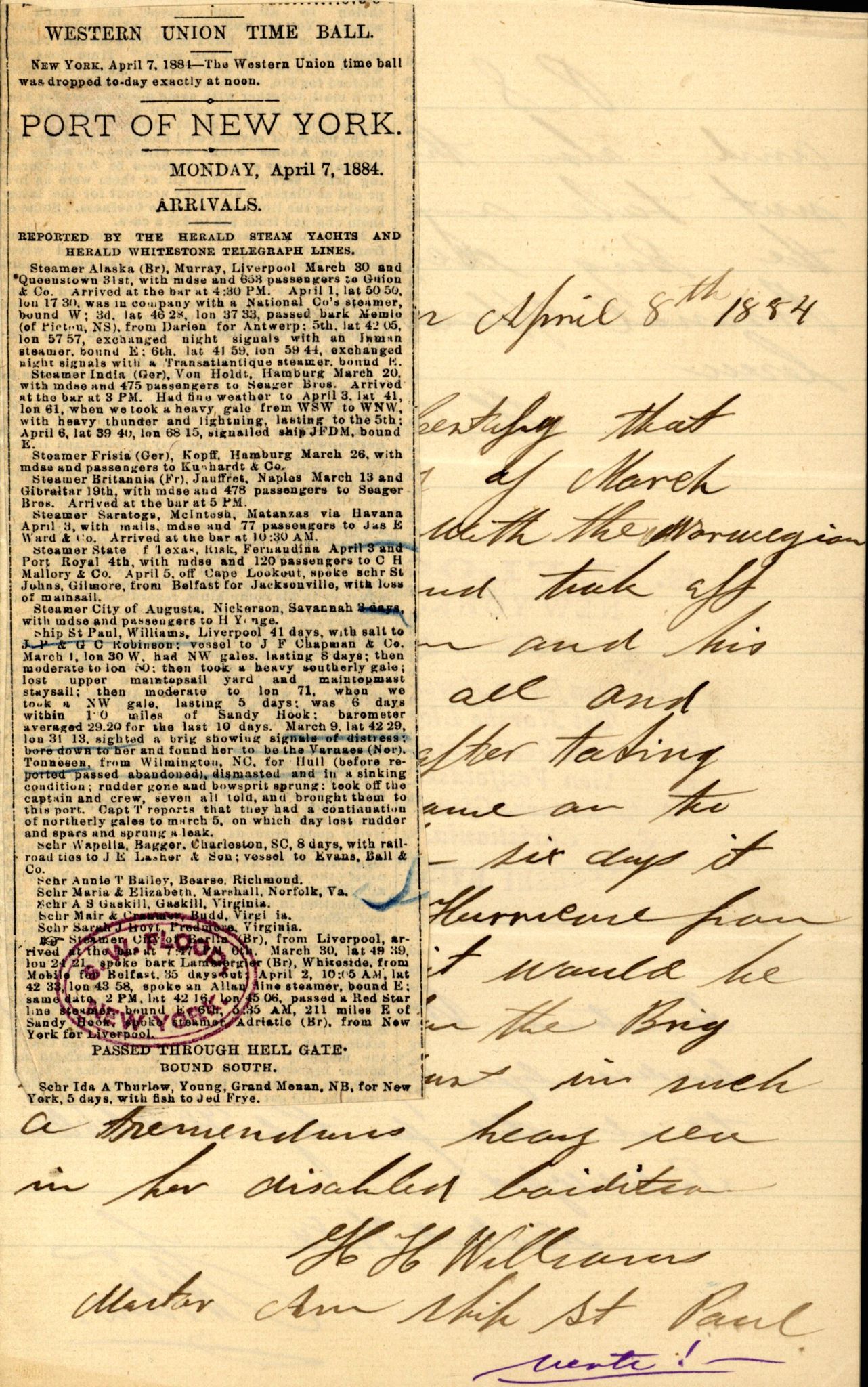 Pa 63 - Østlandske skibsassuranceforening, VEMU/A-1079/G/Ga/L0017/0009: Havaridokumenter / Agnese, Agnes, Adelphia, Kvik, Varnæs, 1884, s. 107