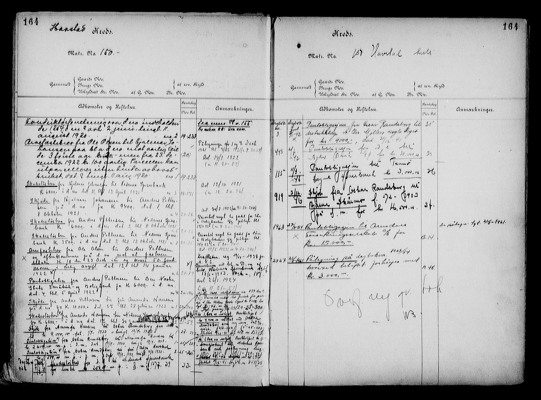 Arendal byfogd, AV/SAK-1222-0001/G/Ga/L0015: Panteregister nr. 13, 1860-1960, s. 164