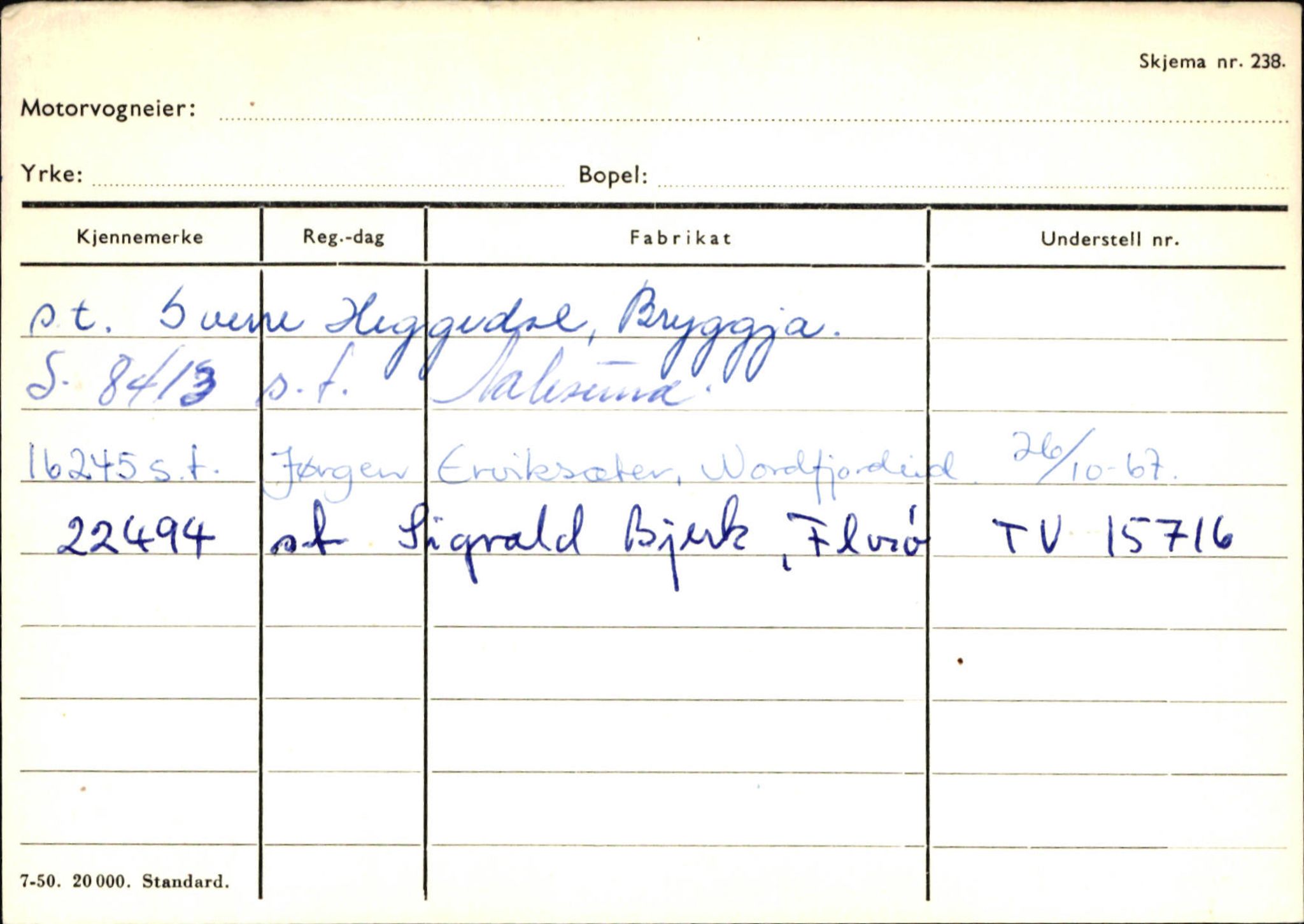 Statens vegvesen, Sogn og Fjordane vegkontor, SAB/A-5301/4/F/L0144: Registerkort Vågsøy A-R, 1945-1975, s. 1679