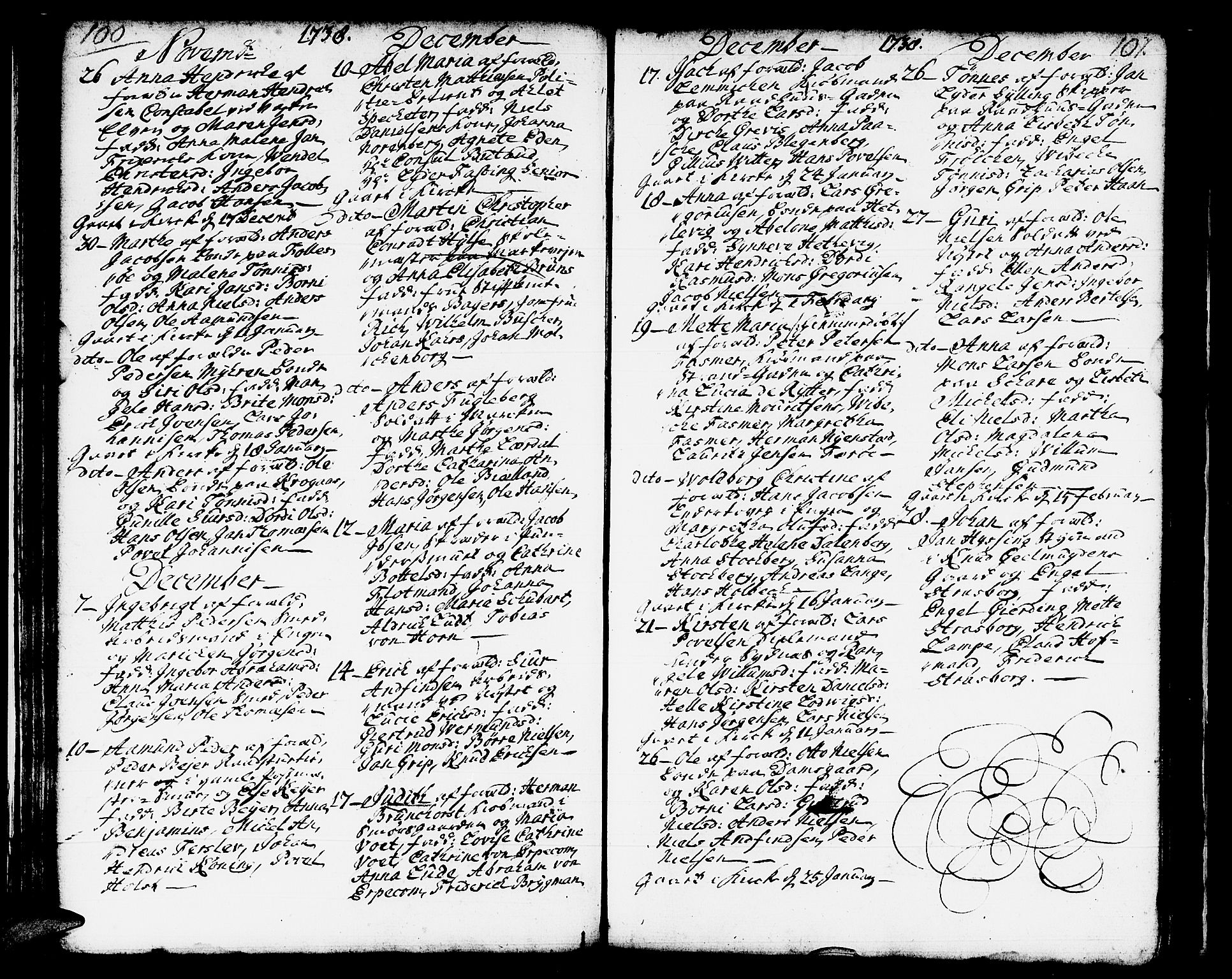 Domkirken sokneprestembete, AV/SAB-A-74801/H/Haa/L0002: Ministerialbok nr. A 2, 1733-1750, s. 100-101