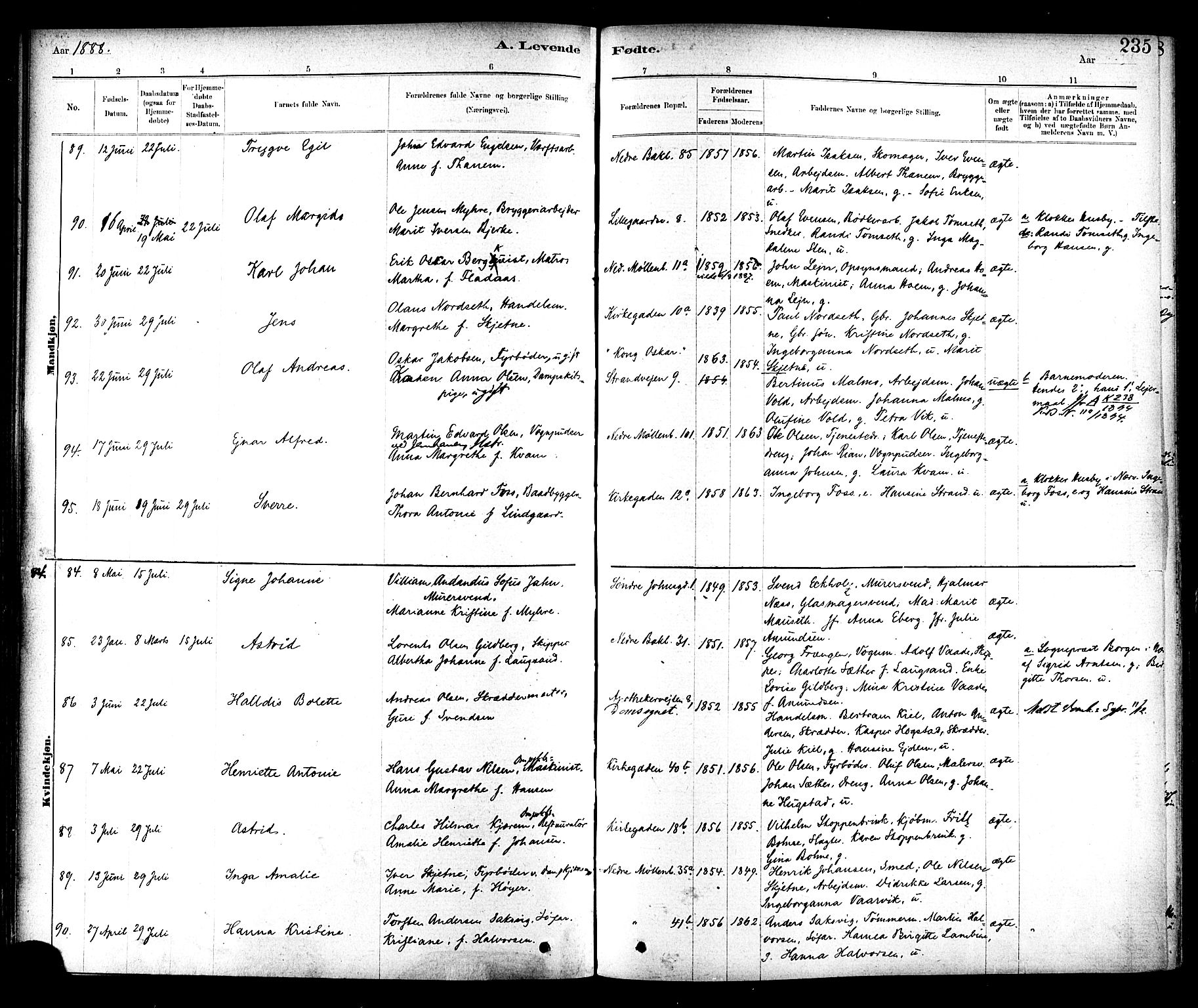 Ministerialprotokoller, klokkerbøker og fødselsregistre - Sør-Trøndelag, SAT/A-1456/604/L0188: Ministerialbok nr. 604A09, 1878-1892, s. 235