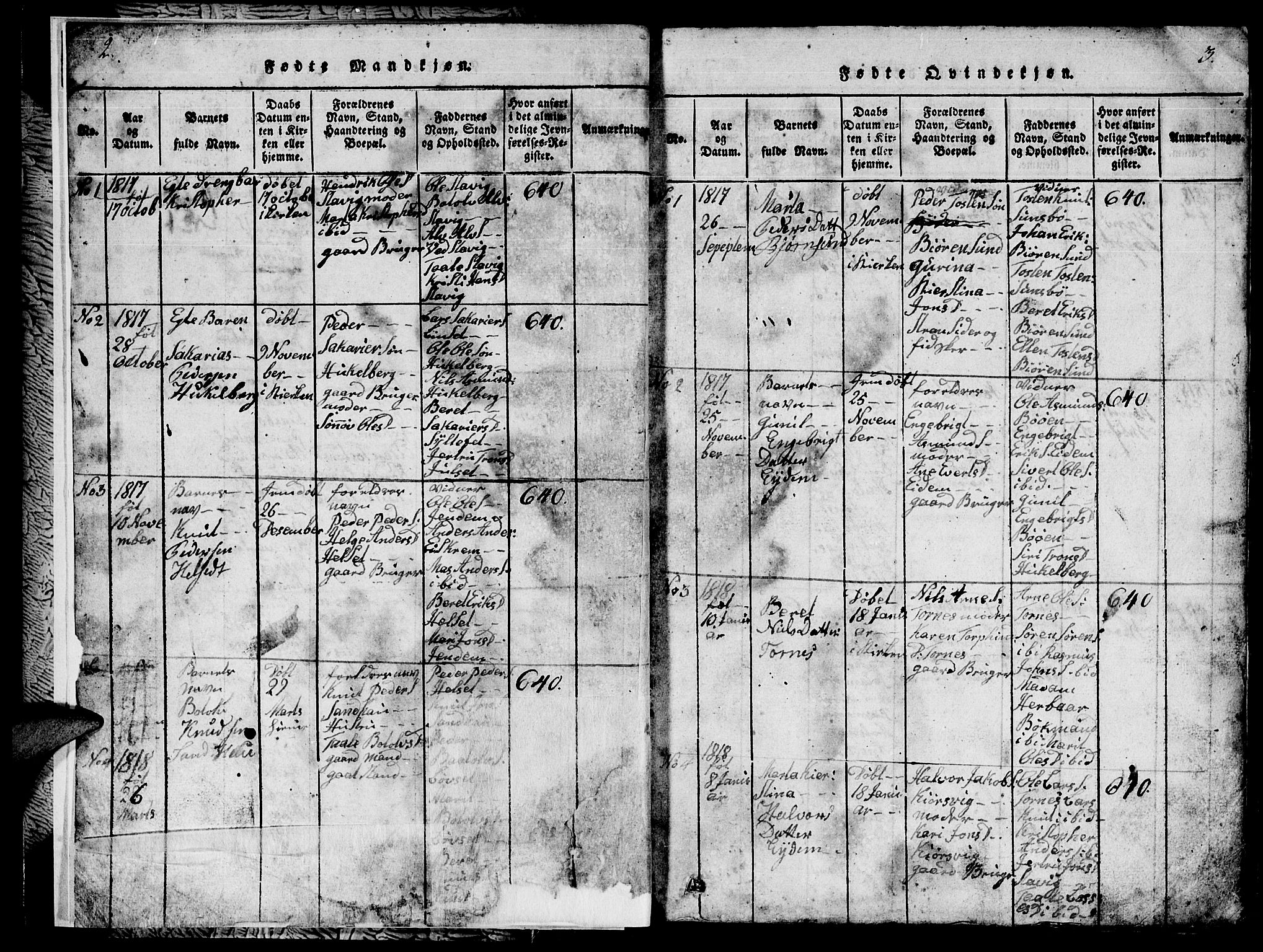 Ministerialprotokoller, klokkerbøker og fødselsregistre - Møre og Romsdal, AV/SAT-A-1454/565/L0752: Klokkerbok nr. 565C01, 1817-1844, s. 2-3