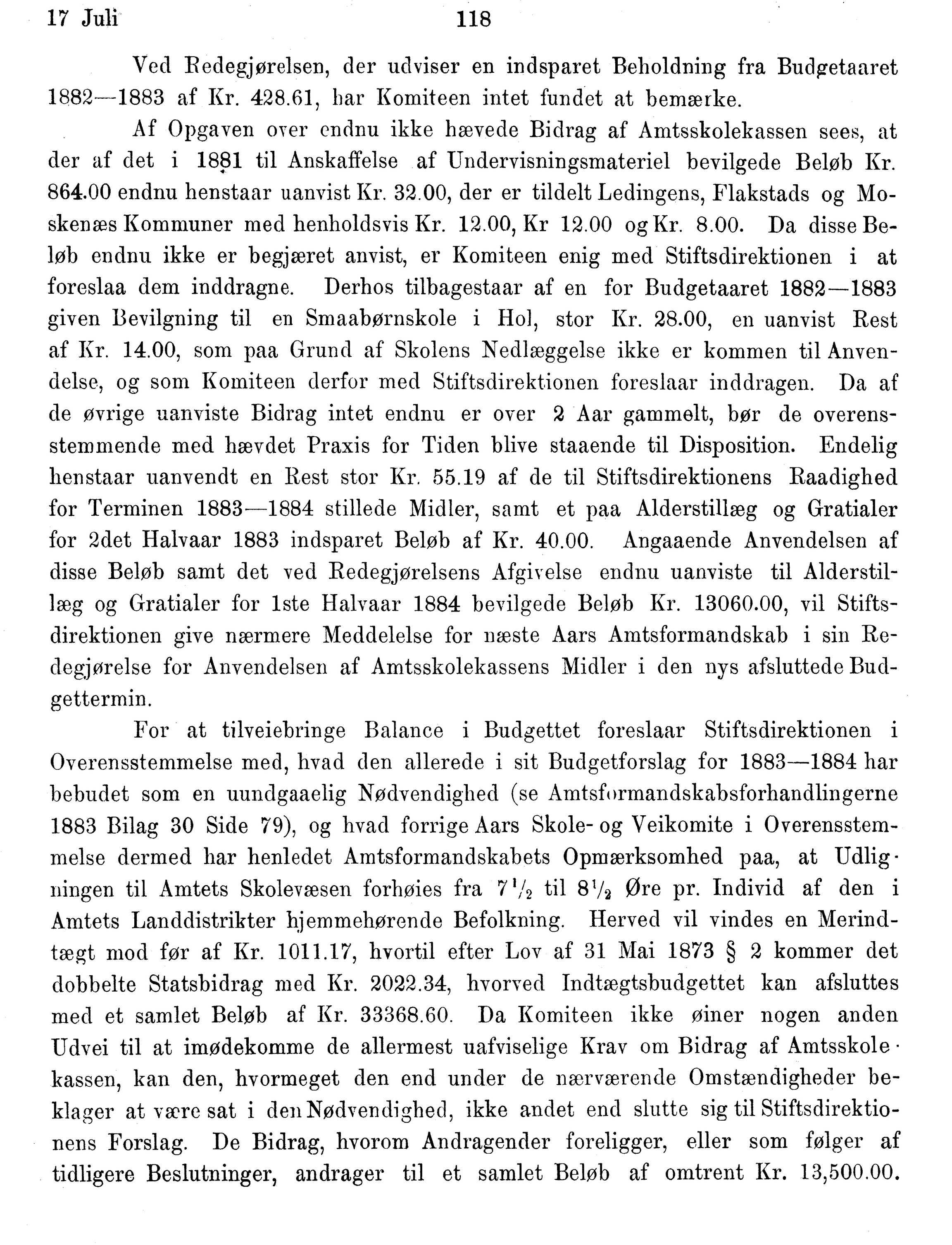 Nordland Fylkeskommune. Fylkestinget, AIN/NFK-17/176/A/Ac/L0014: Fylkestingsforhandlinger 1881-1885, 1881-1885