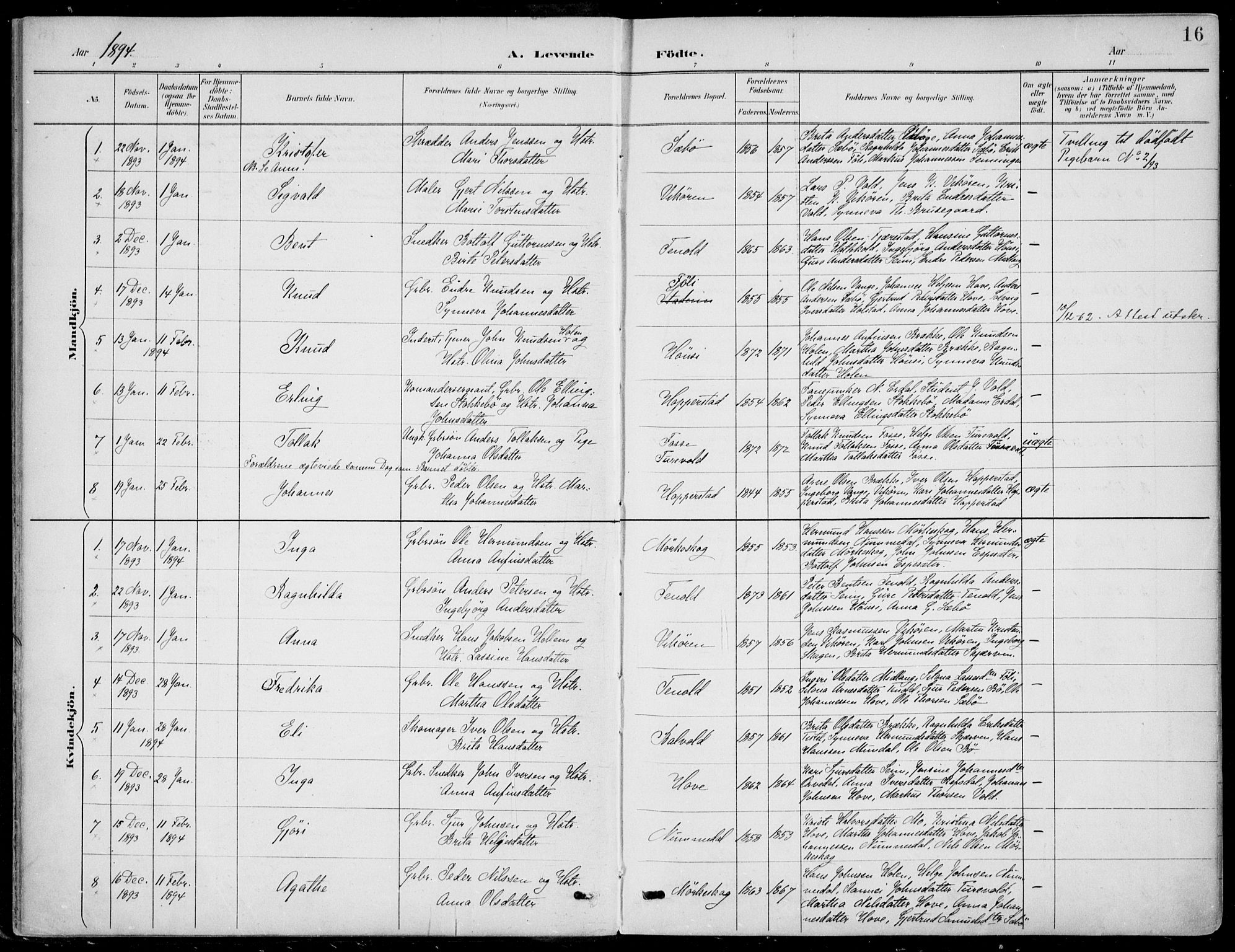 Vik sokneprestembete, AV/SAB-A-81501/H/Haa/Haab/L0002: Ministerialbok nr. B  2, 1891-1907, s. 16