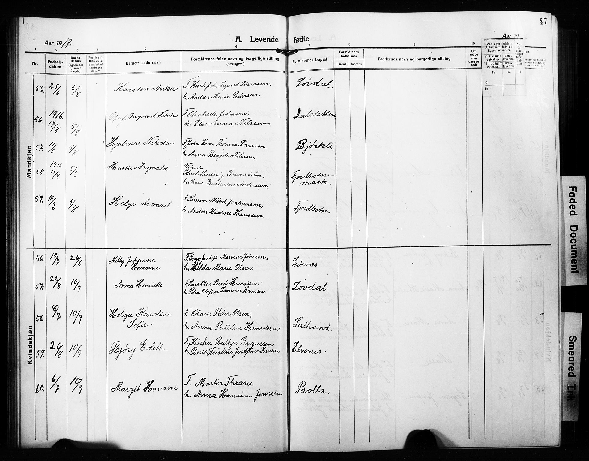 Ibestad sokneprestembete, AV/SATØ-S-0077/H/Ha/Hab/L0010klokker: Klokkerbok nr. 10, 1915-1929, s. 47