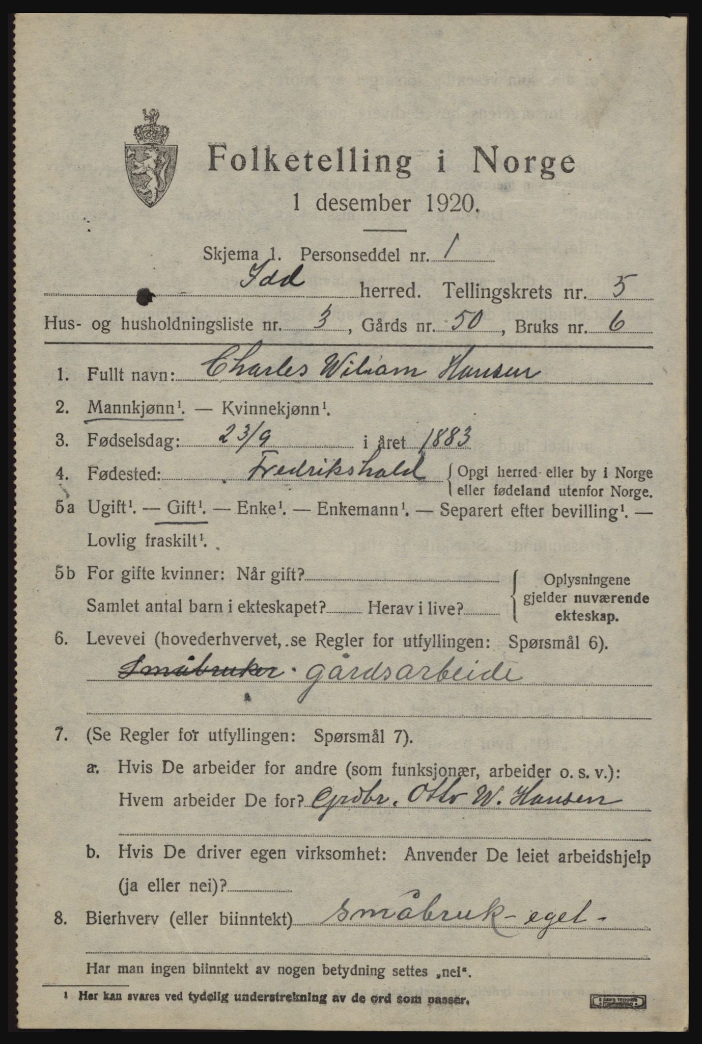 SAO, Folketelling 1920 for 0117 Idd herred, 1920, s. 6835