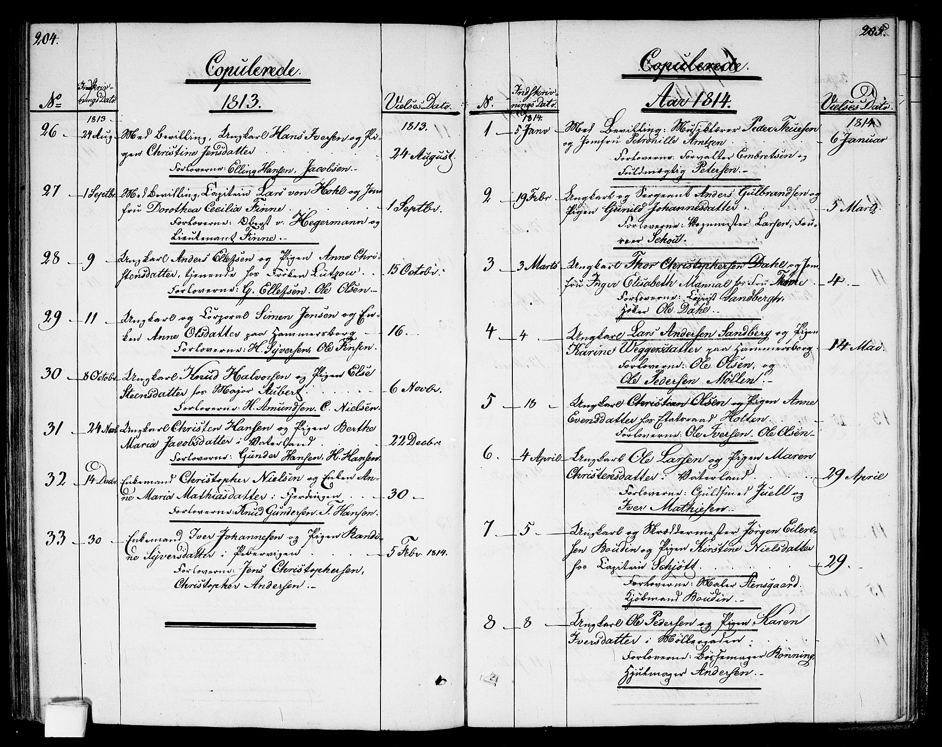 Garnisonsmenigheten Kirkebøker, SAO/A-10846/G/Ga/L0002: Klokkerbok nr. 2, 1810-1814, s. 204-205