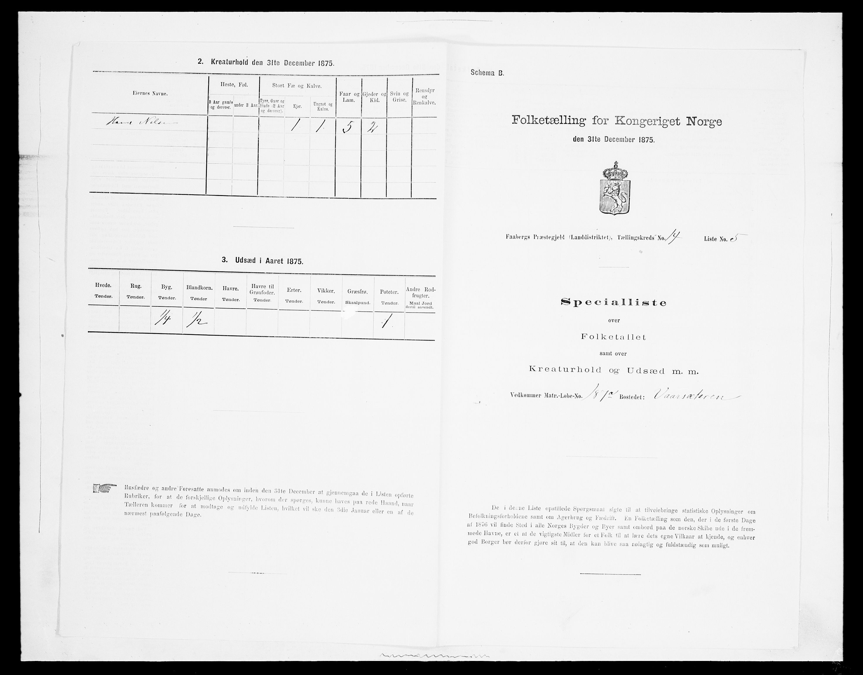 SAH, Folketelling 1875 for 0524L Fåberg prestegjeld, Fåberg sokn og Lillehammer landsokn, 1875, s. 1724