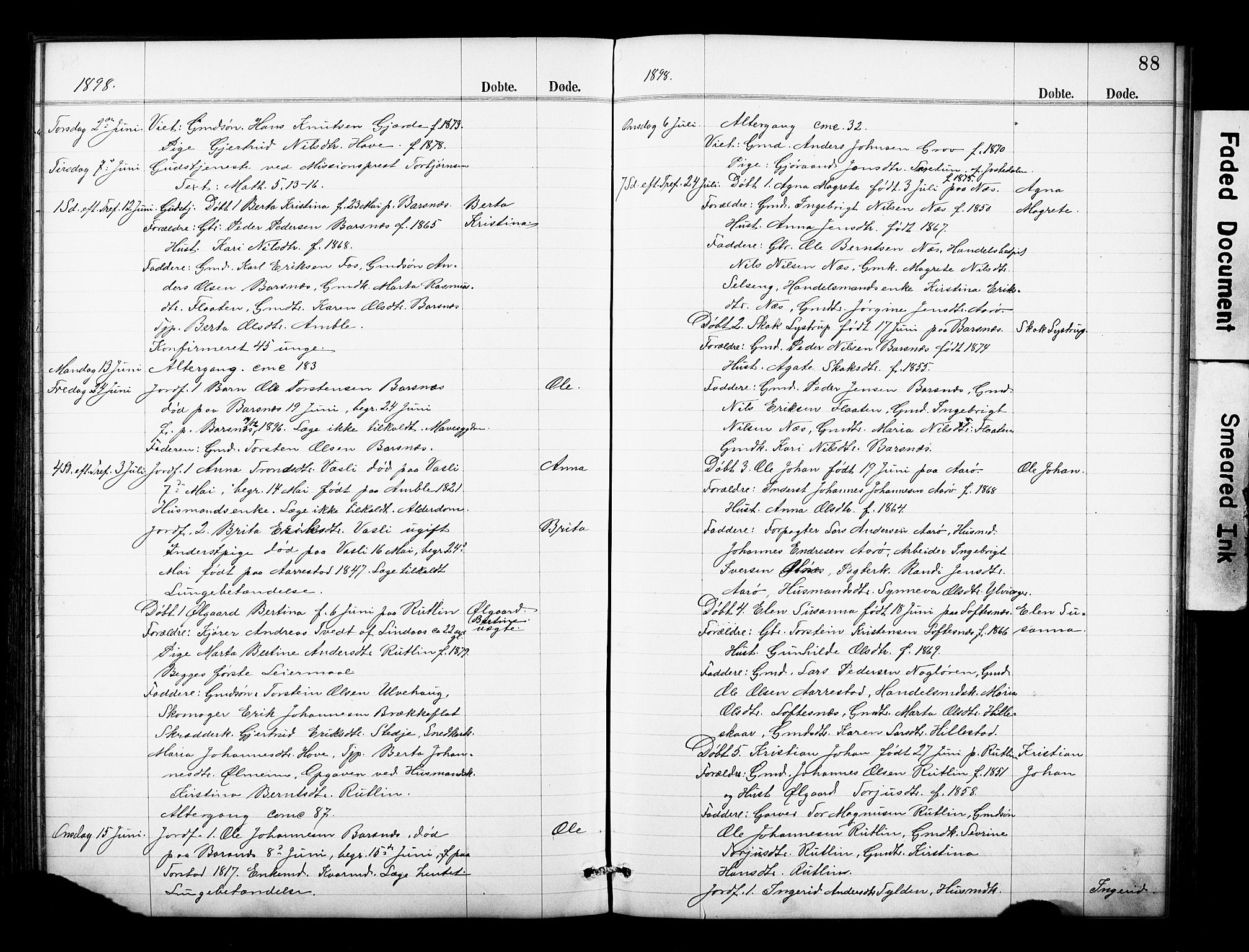 Sogndal sokneprestembete, AV/SAB-A-81301/H/Hab/Haba/L0001: Klokkerbok nr. A 1, 1887-1907, s. 88